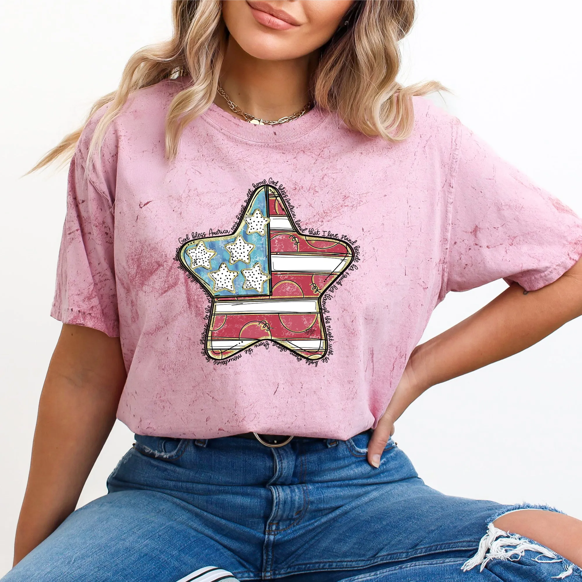 God Bless America Star, Patriotic, Flag, USA, America, 4th of July, Color Blast Tshirt Comfort Colors T-Shirt sold by Refinery Number One product image thumbnail 2