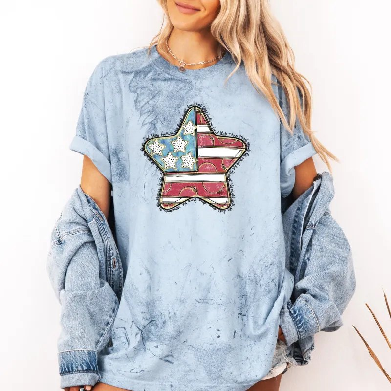 God Bless America Star, Patriotic, Flag, USA, America, 4th of July, Color Blast Tshirt Comfort Colors T-Shirt sold by Refinery Number One