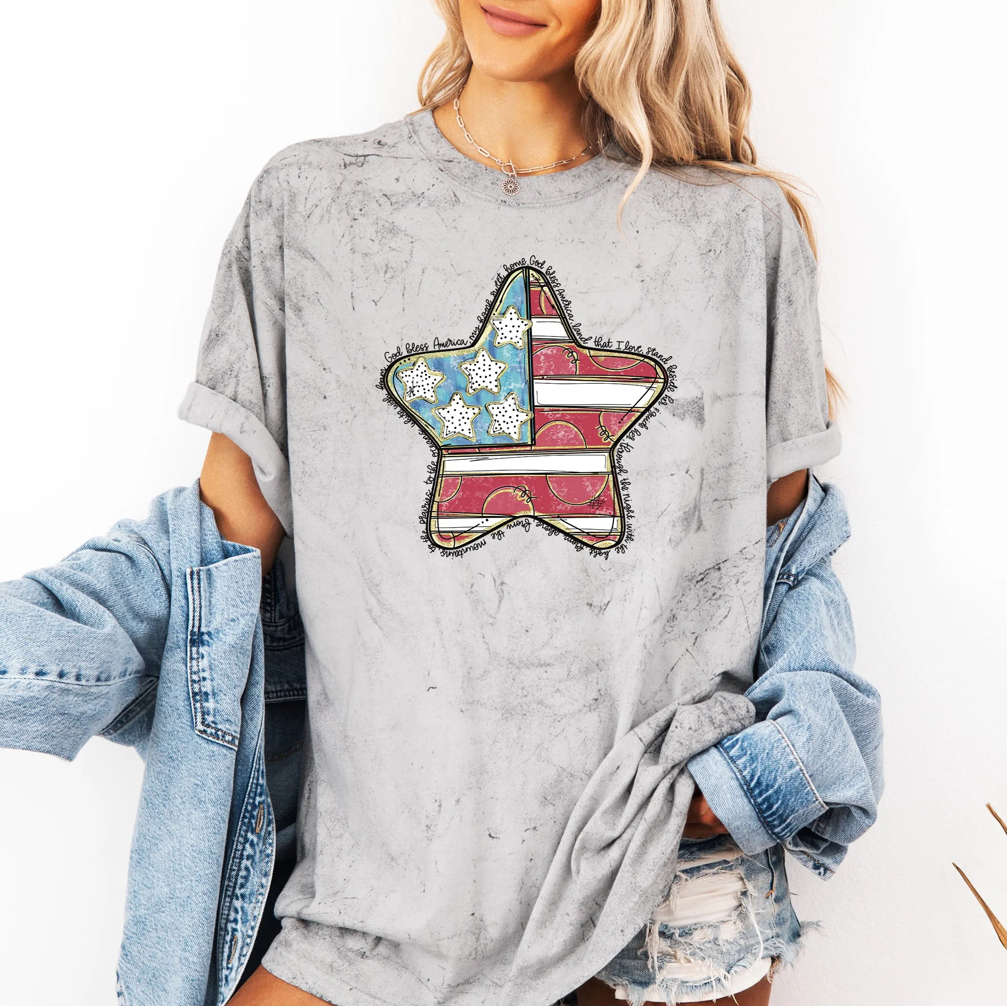 God Bless America Star, Patriotic, Flag, USA, America, 4th of July, Color Blast Tshirt Comfort Colors T-Shirt sold by Refinery Number One product image thumbnail 3