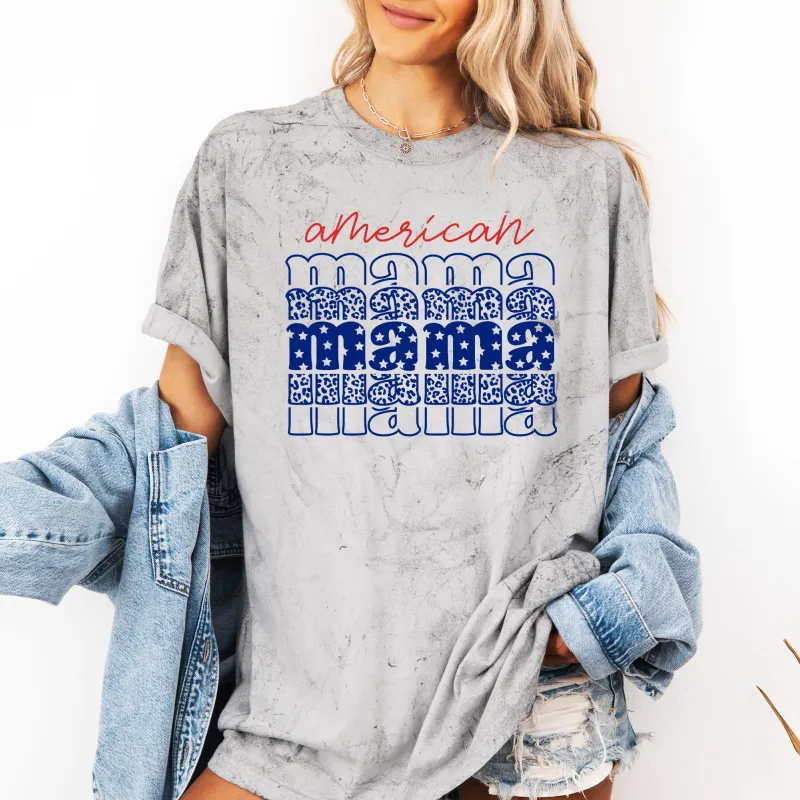 American Mama, Retro, Patriotic, Stars, Leopard, 4th of July, Color Blast Tshirt Comfort Colors T-Shirt sold by Refinery Number One