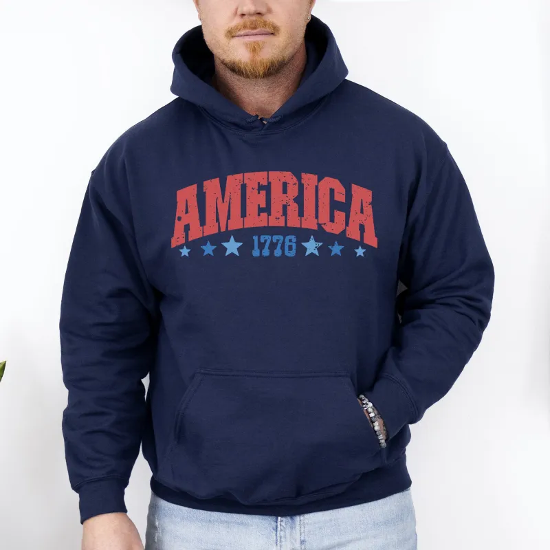 America, 1776, Varsity, Patriotic, USA, 4th of July Hoodie, Hooded Sweatshirt sold by Refinery Number One