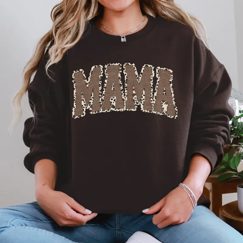 Mama, Textured Leopard Print, Mother's Day, Retro, Varsity Sweatshirt sold by Refinery Number One