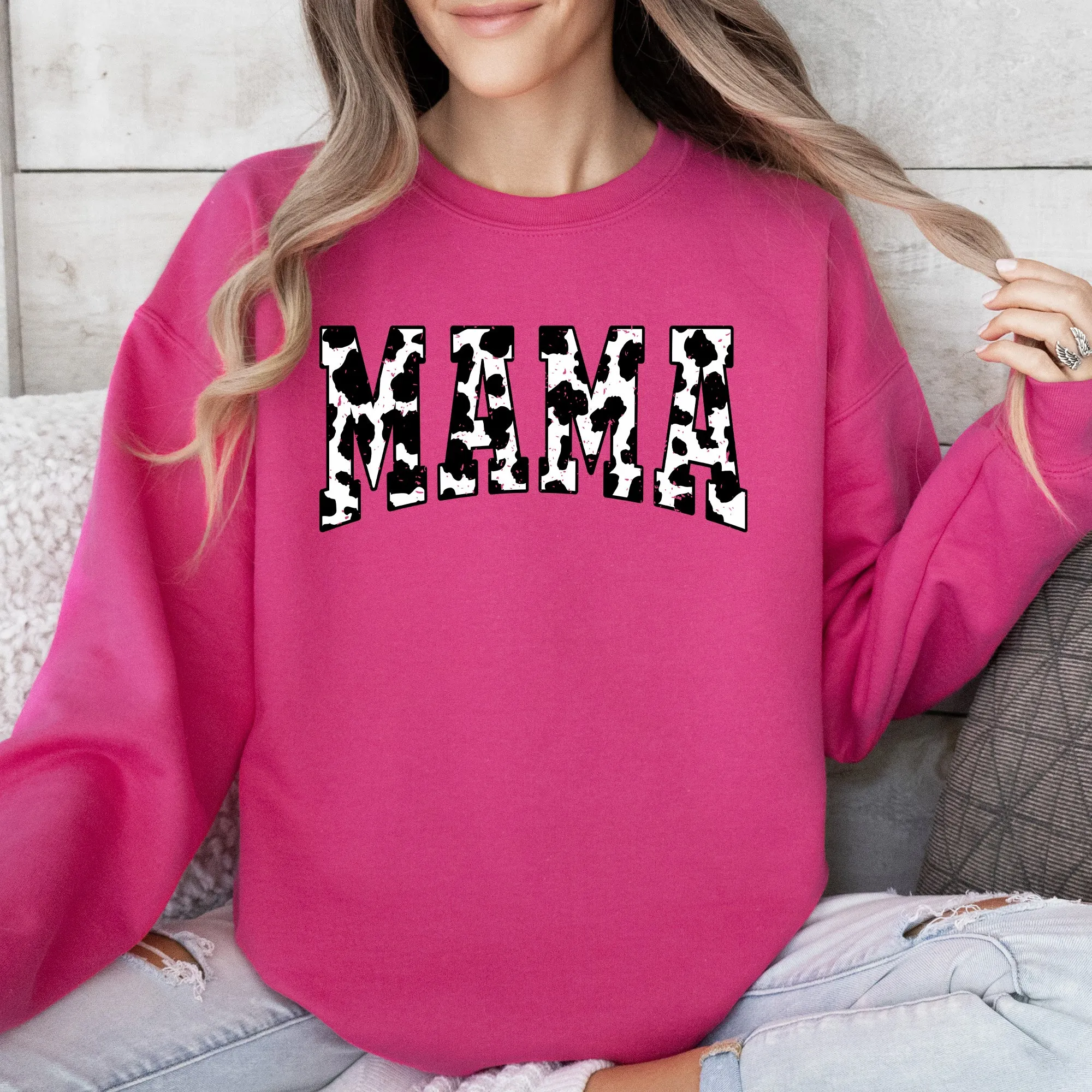 Mama, Retro Cow Print, Varsity, Mother's Day Sweatshirt sold by Refinery Number One product image thumbnail 3