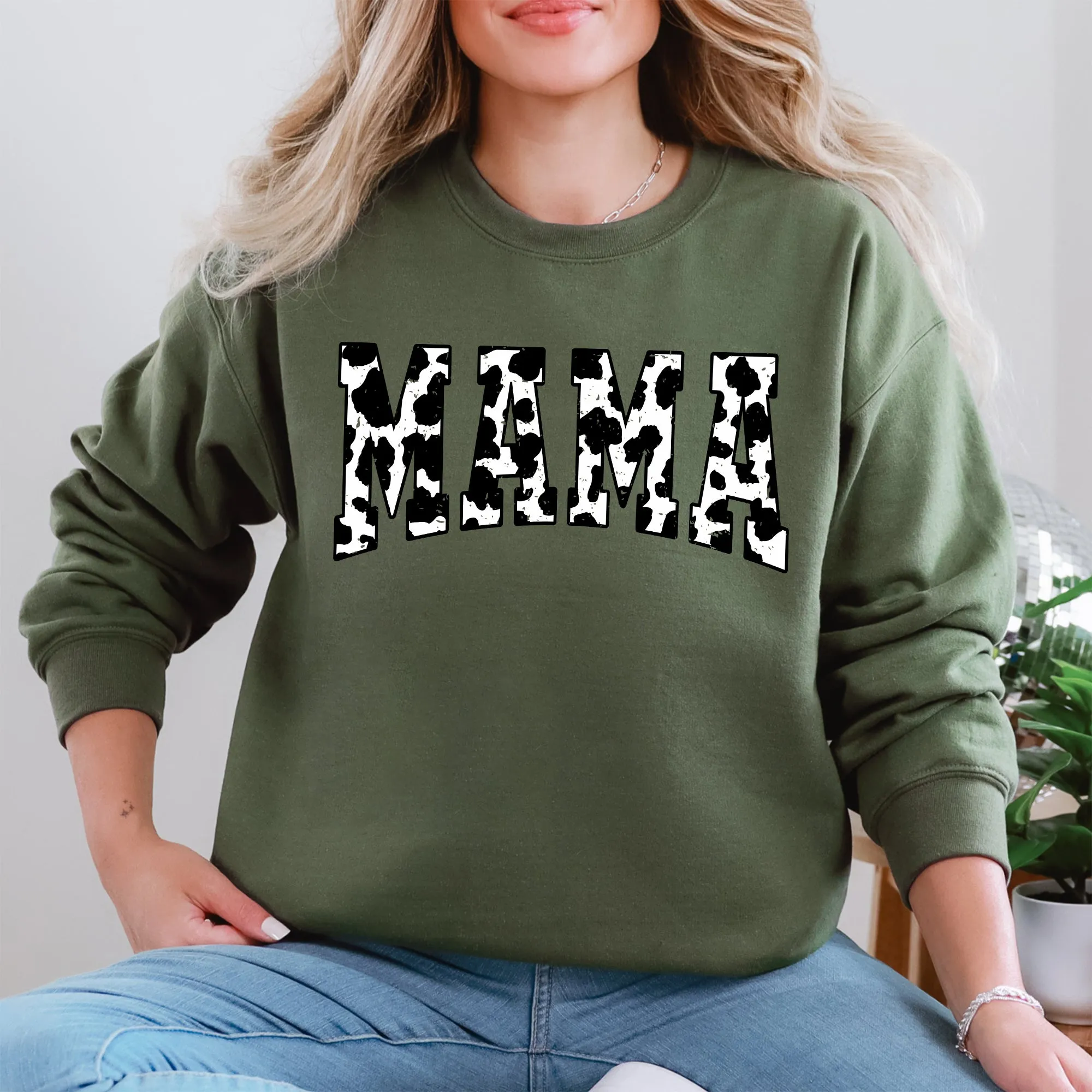 Mama, Retro Cow Print, Varsity, Mother's Day Sweatshirt sold by Refinery Number One product image thumbnail 2