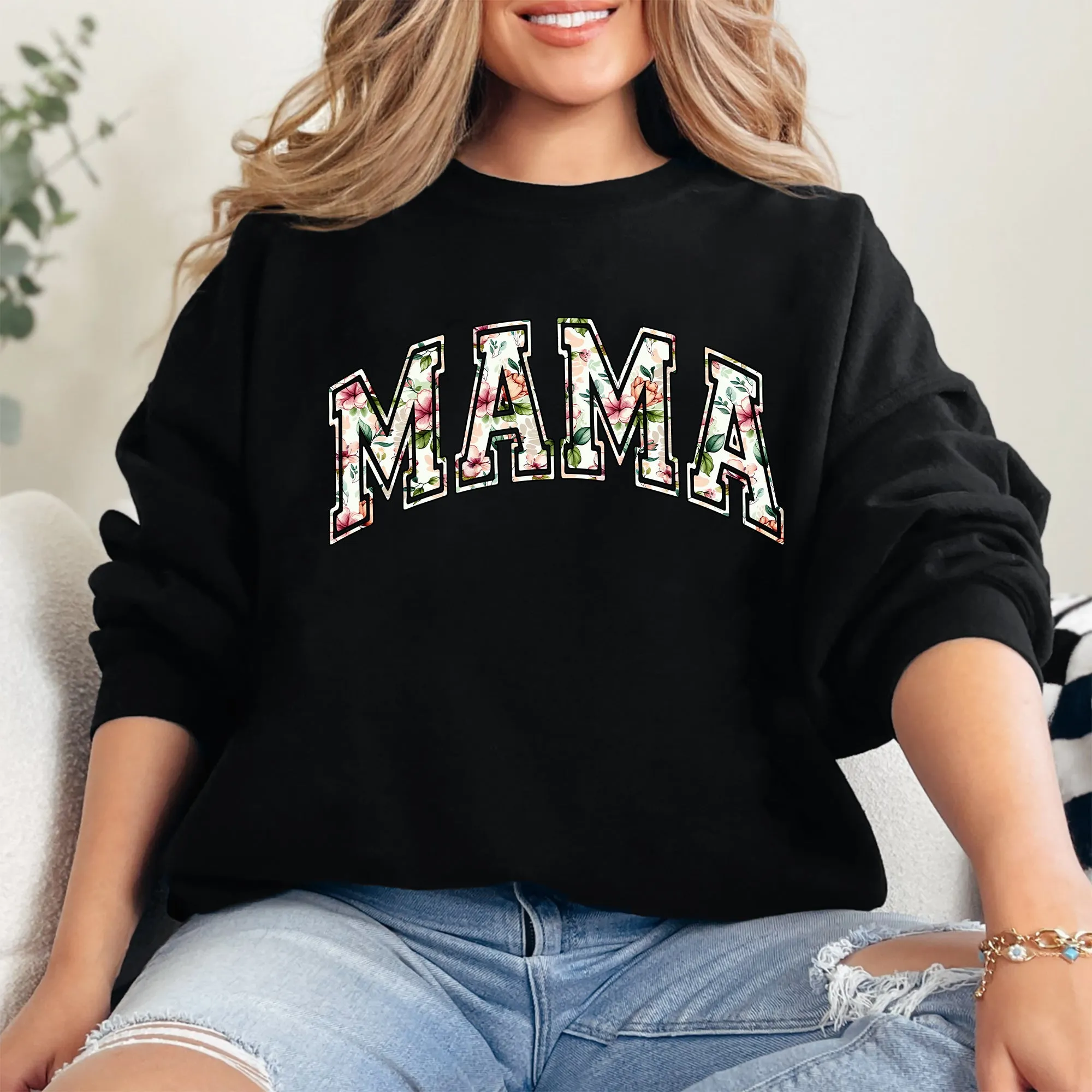 Mama, Floral, Chinoiserie, Coquette, Varsity, Mother's Day Sweatshirt sold by Refinery Number One product image thumbnail 4
