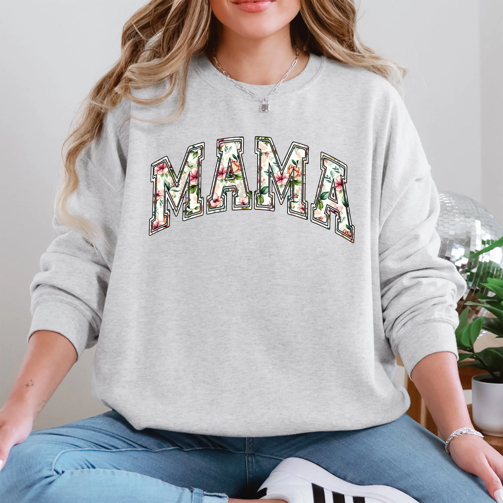 Mama, Floral, Chinoiserie, Coquette, Varsity, Mother's Day Sweatshirt sold by Refinery Number One product image thumbnail 3