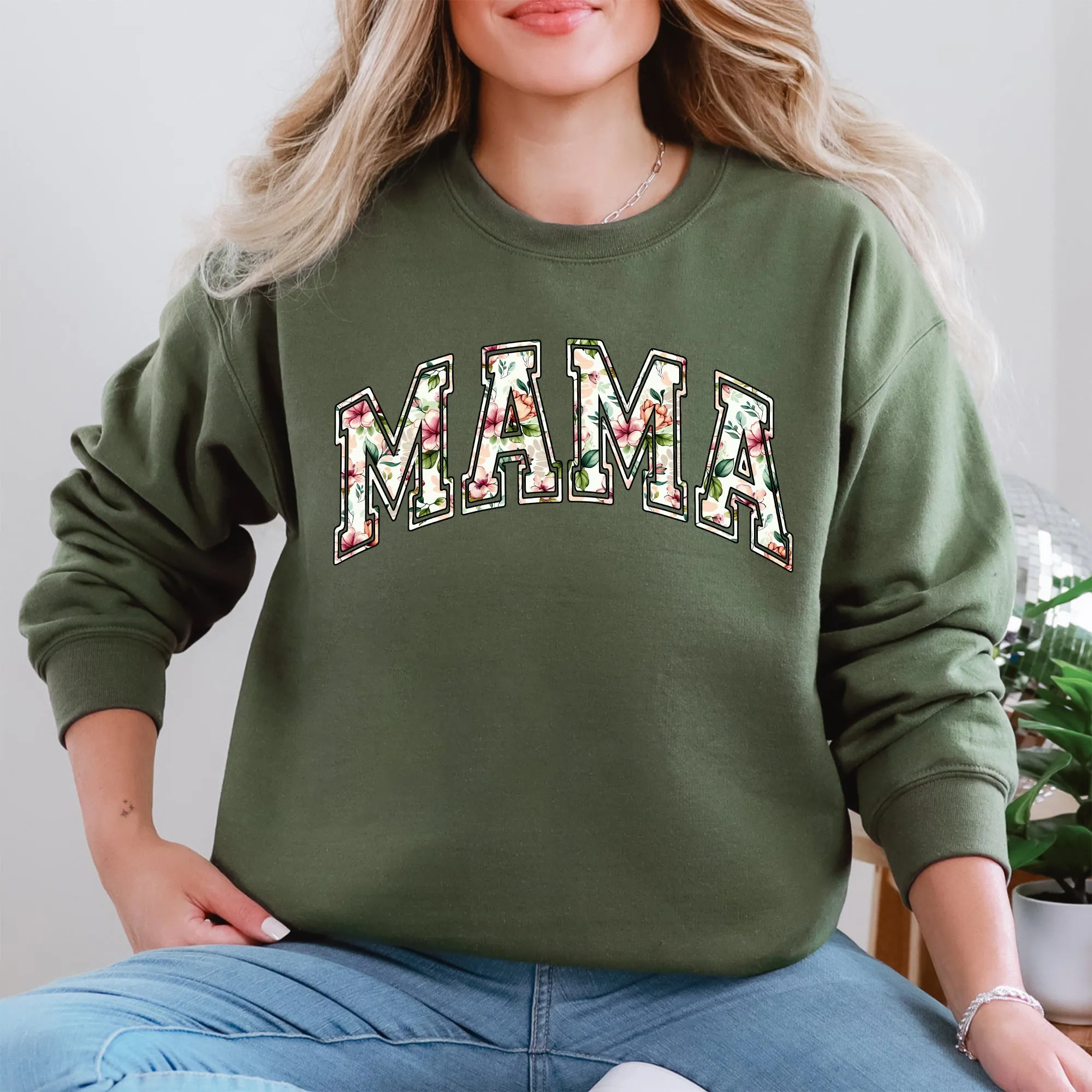 Mama, Floral, Chinoiserie, Coquette, Varsity, Mother's Day Sweatshirt sold by Refinery Number One product image thumbnail 2