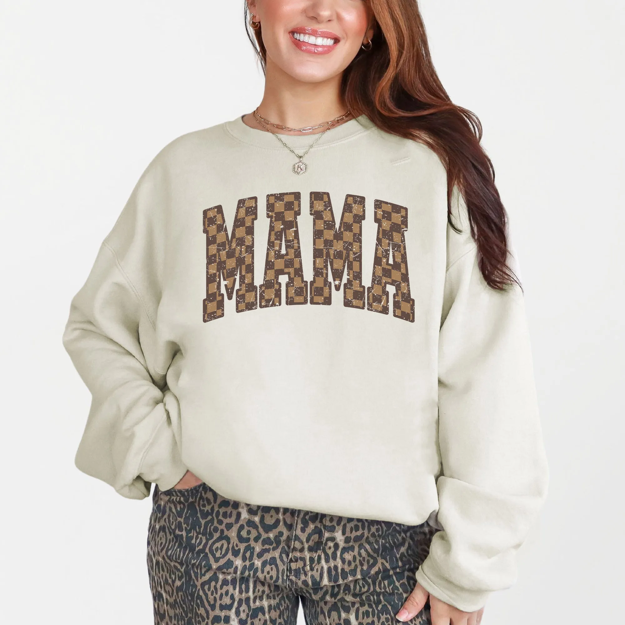 Mama, Brown Checkered, Retro, Varsity, Mother's Day Sweatshirt sold by Refinery Number One product image thumbnail 3