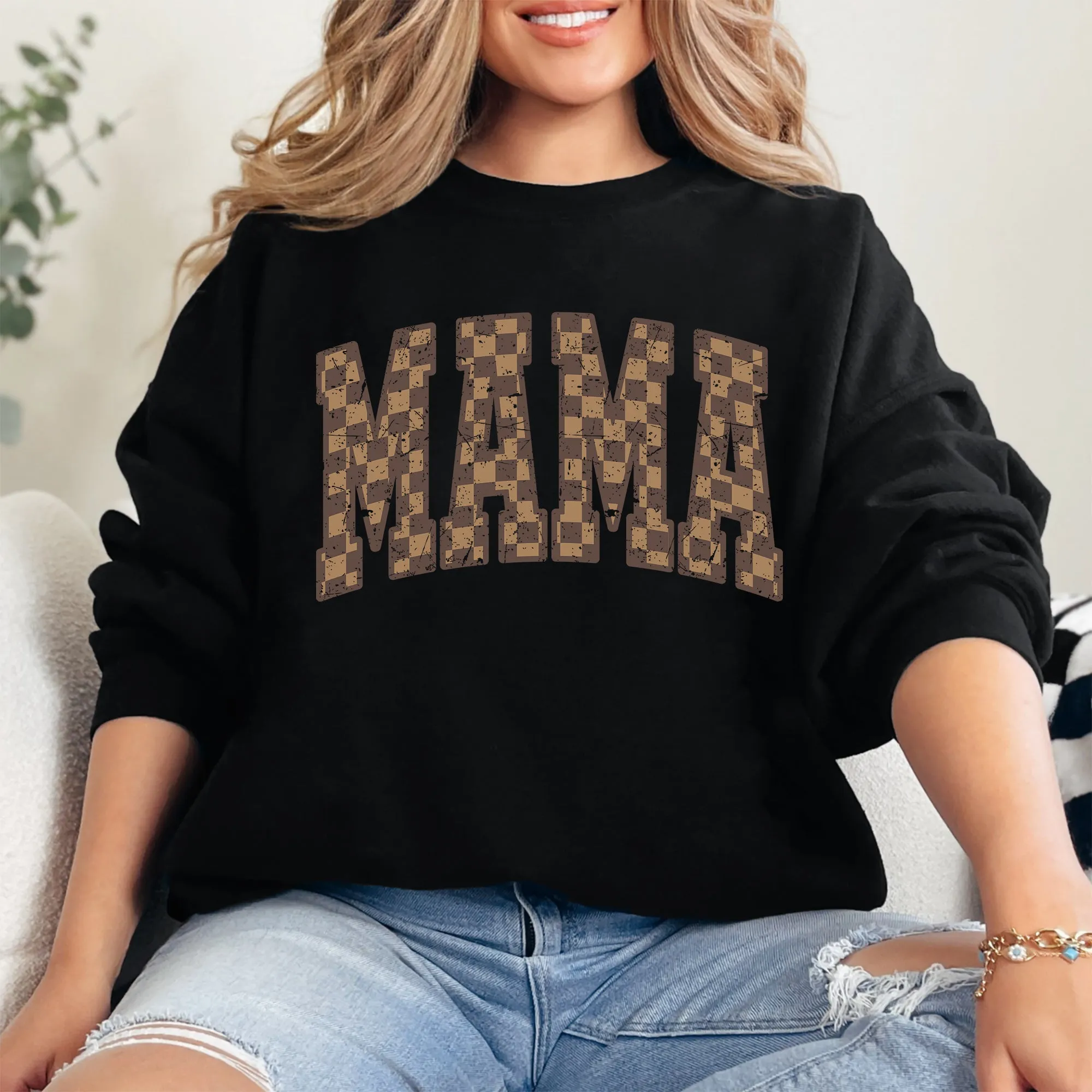 Mama, Brown Checkered, Retro, Varsity, Mother's Day Sweatshirt sold by Refinery Number One product image thumbnail 5