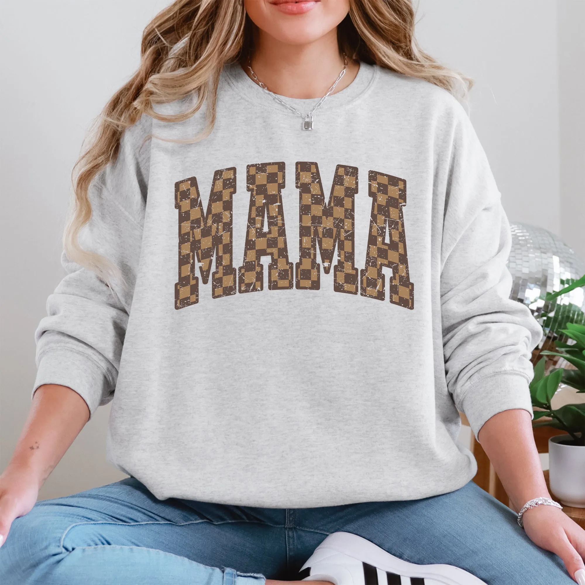 Mama, Brown Checkered, Retro, Varsity, Mother's Day Sweatshirt sold by Refinery Number One product image thumbnail 2