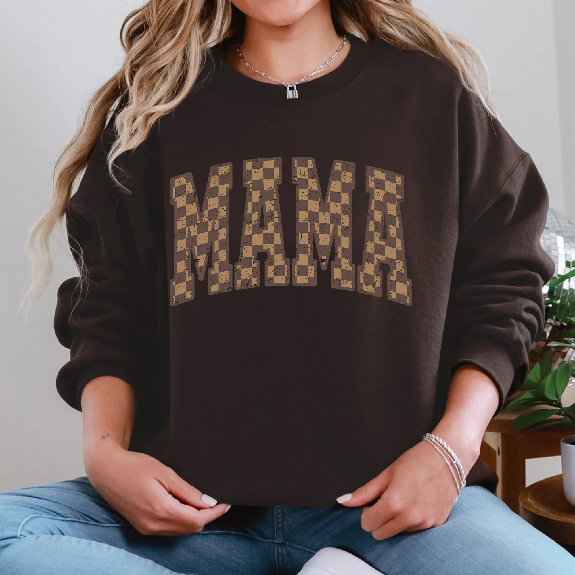 Mama, Brown Checkered, Retro, Varsity, Mother's Day Sweatshirt sold by Refinery Number One