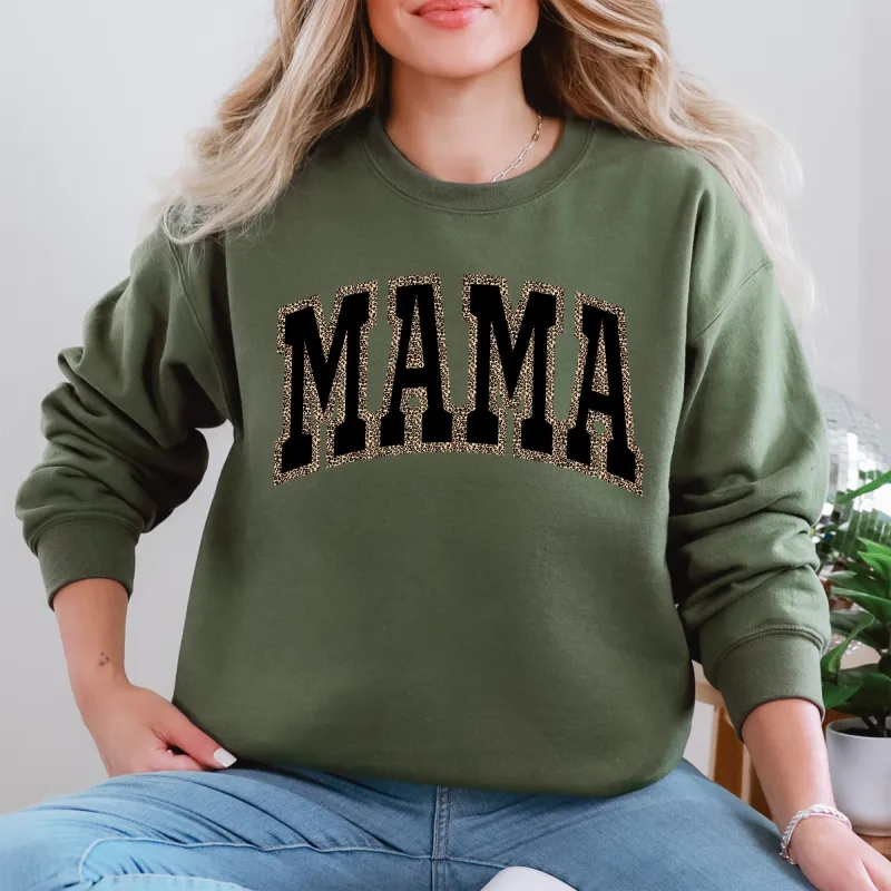 Mama, Black Leopard Print, Retro, Vintage, Varsity, Mother's Day Sweatshirt sold by Refinery Number One