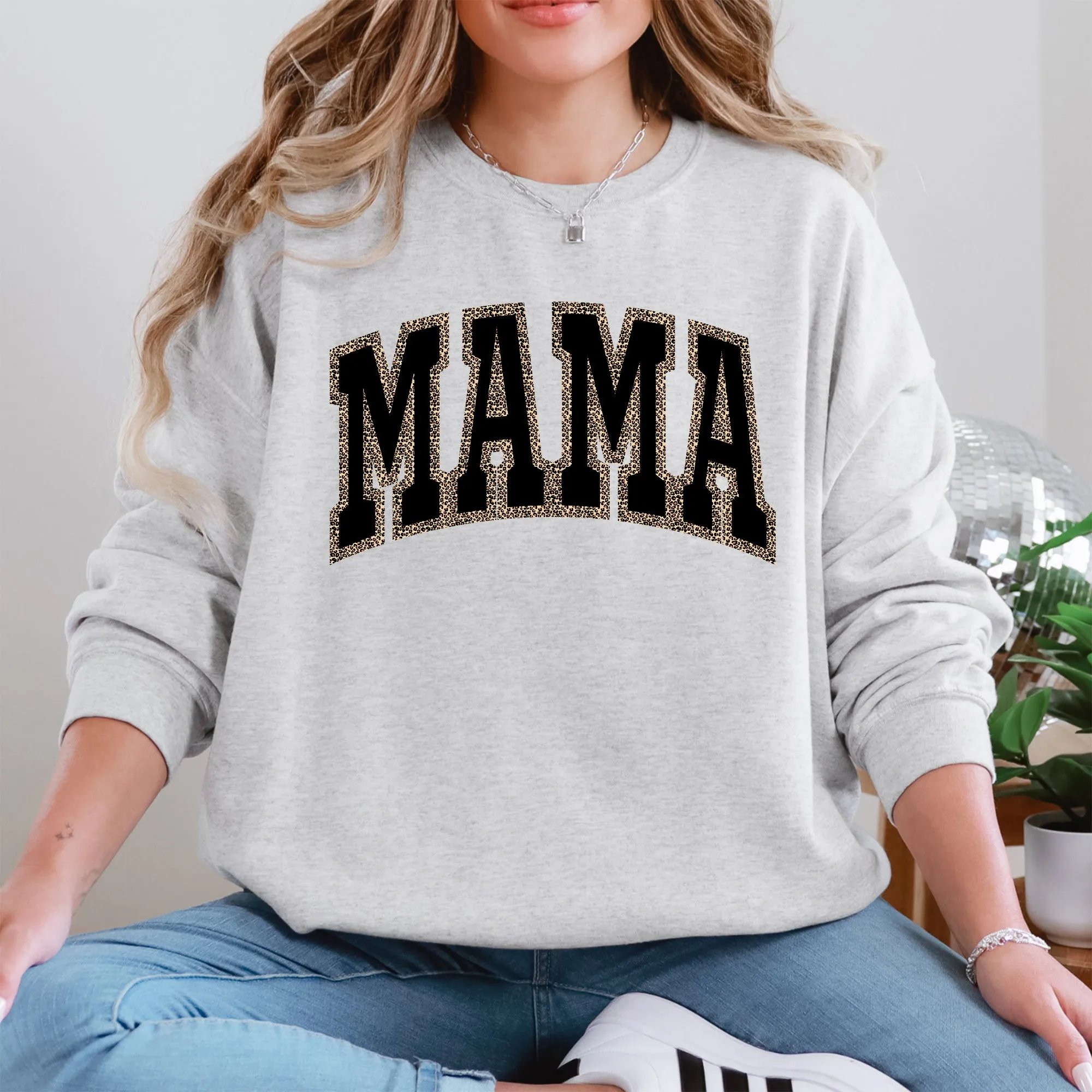 Mama, Black Leopard Print, Retro, Vintage, Varsity, Mother's Day Sweatshirt sold by Refinery Number One product image thumbnail 3