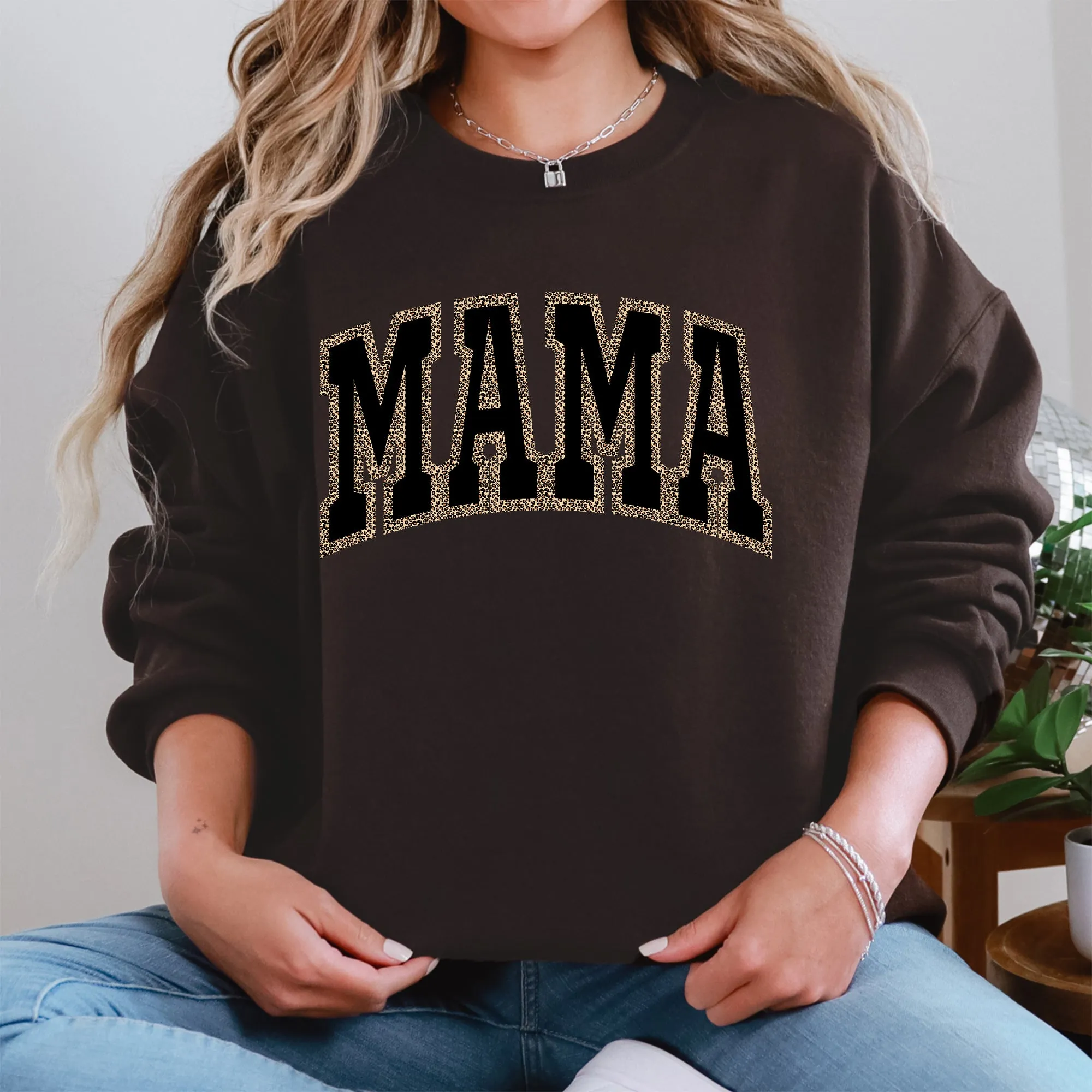 Mama, Black Leopard Print, Retro, Vintage, Varsity, Mother's Day Sweatshirt sold by Refinery Number One product image thumbnail 2