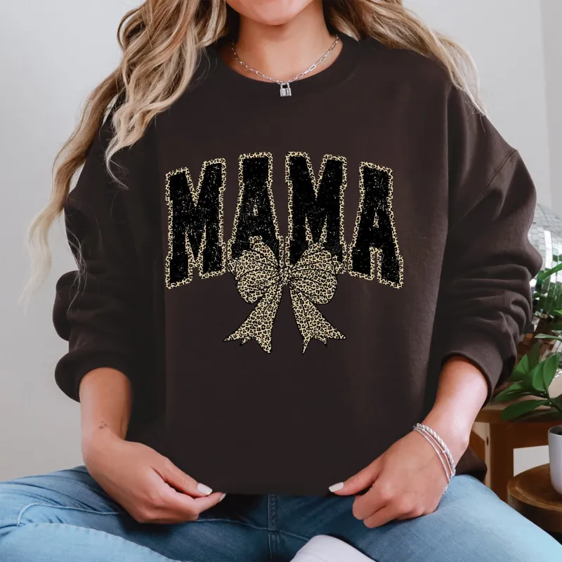 Mama, Black Leopard Print, Bow, Ribbon, Mother's Day Sweatshirt sold by Refinery Number One