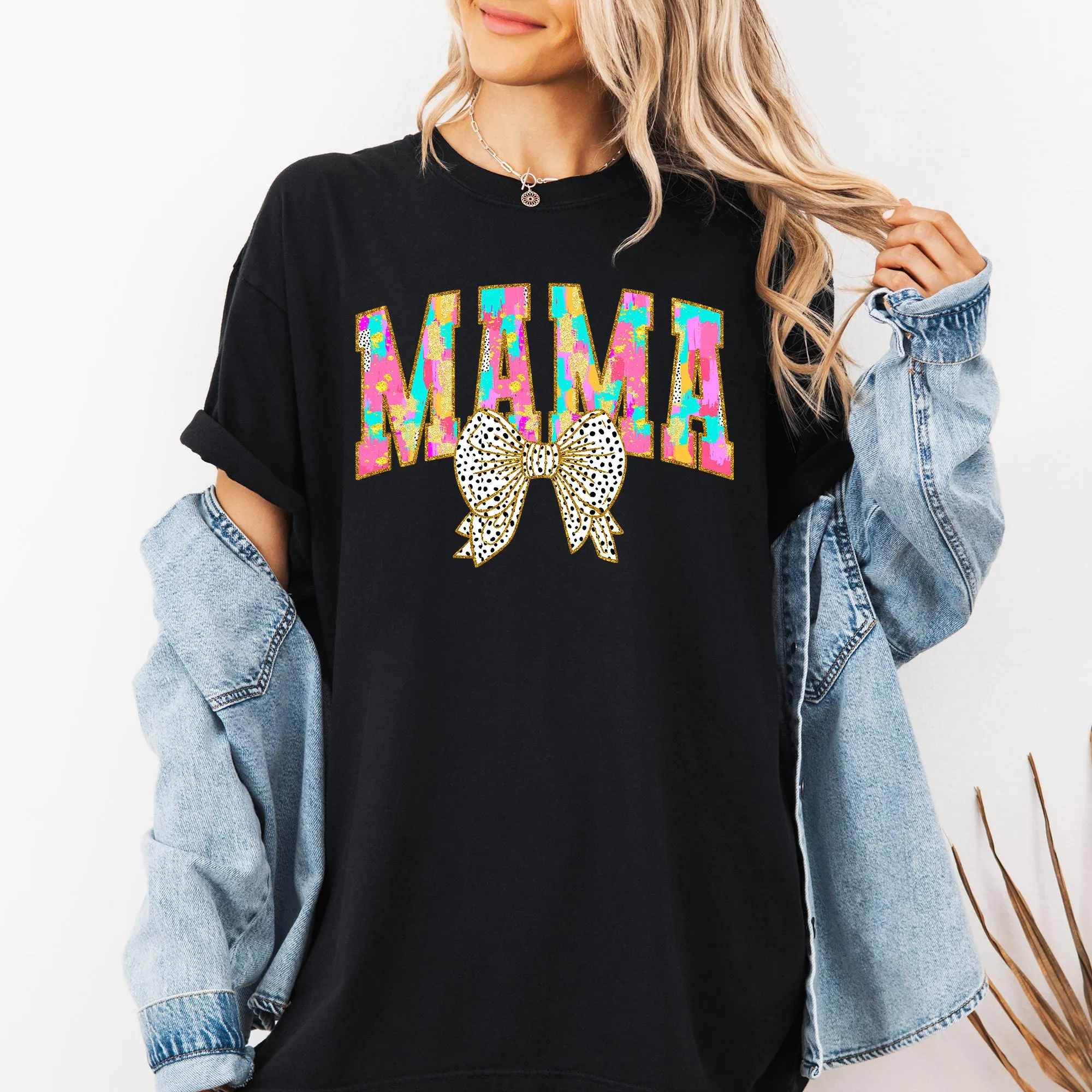 Painted Mama, Dalmatian Print, Bow, Ribbon, Coquette, Mother's Day Tshirt Comfort Colors T-Shirt sold by Refinery Number One product image thumbnail 4