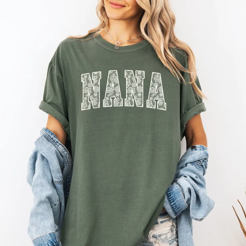 Nana, Faux Lace, Coquette, Varsity, Mother's Day Tshirt Comfort Colors T-Shirt sold by Refinery Number One