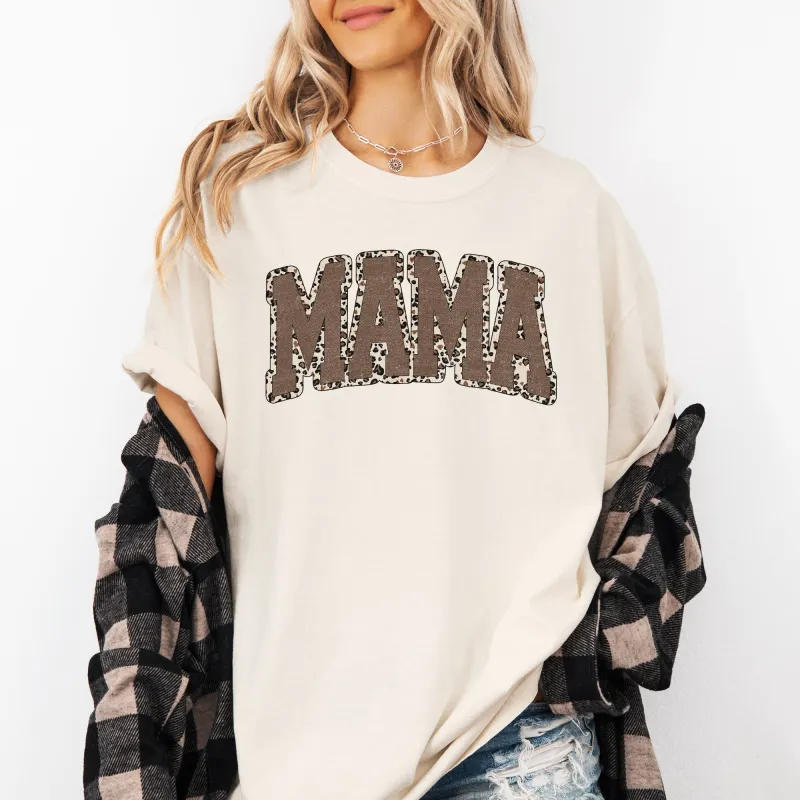 Mama, Textured Leopard Print, Mother's Day, Retro, Varsity Tshirt Comfort Colors T-Shirt sold by Refinery Number One