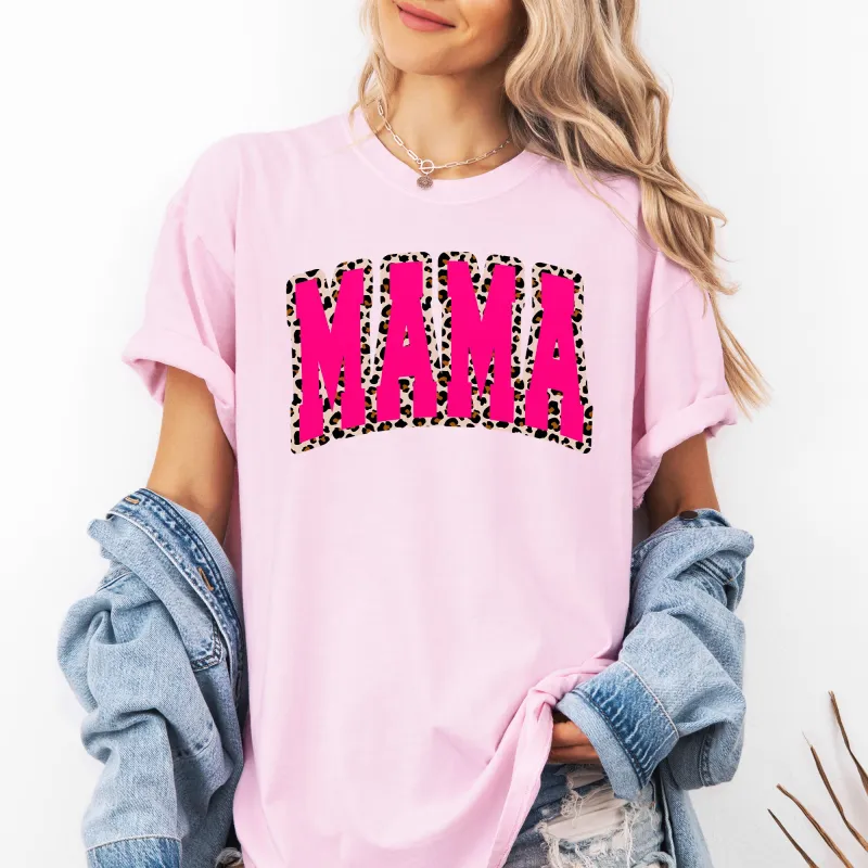Mama, Pink Leopard Print, Retro, Varsity, Mother's Day Tshirt Comfort Colors T-Shirt sold by Refinery Number One