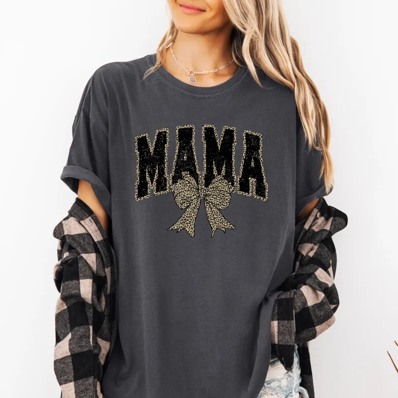 Mama, Black Leopard Print, Bow, Ribbon, Mother's Day Tshirt Comfort Colors T-Shirt sold by Refinery Number One