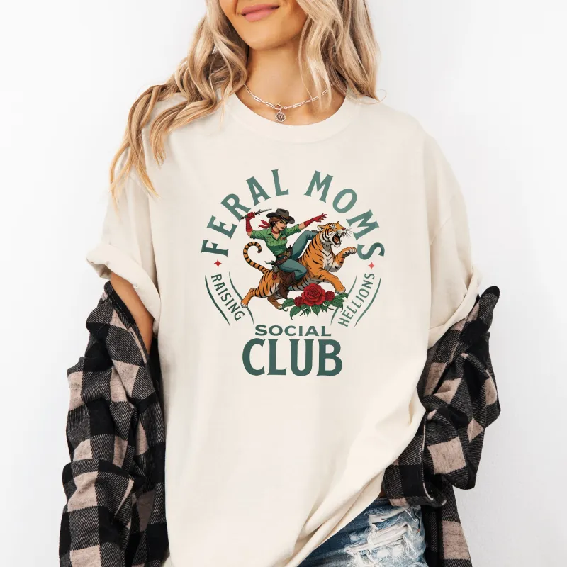 Feral Mom's Social Club, Raising Hellions, Funny, Tiger, Mother's Day Tshirt Comfort Colors T-Shirt sold by Refinery Number One