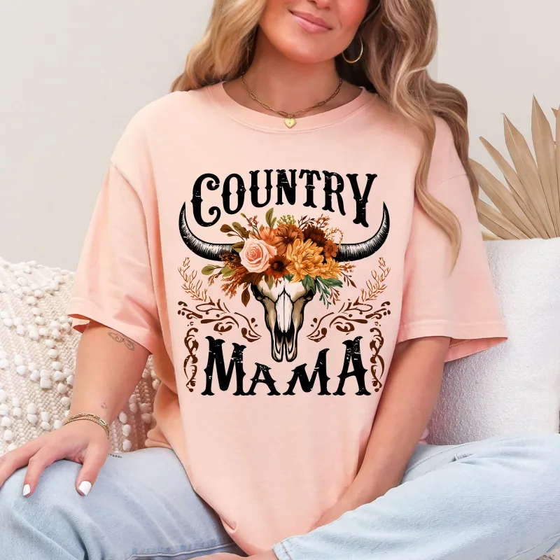 Country Mama, Skull, Western, Country, Mother's Day Tshirt Comfort Colors T-Shirt sold by Refinery Number One