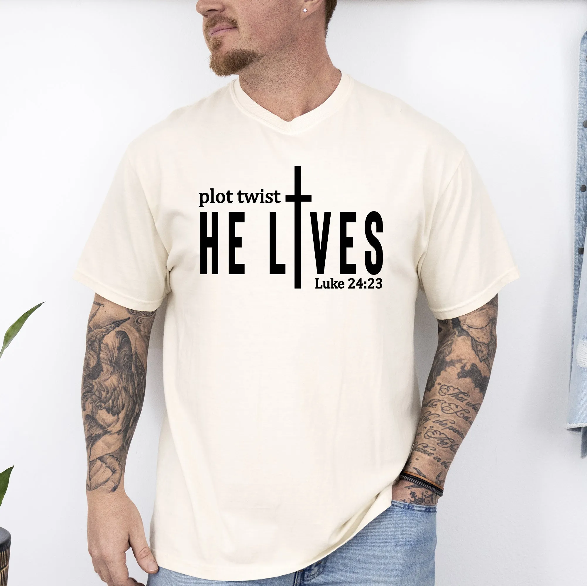 Plot Twist, He Lives, Christian, Jesus, Gospel, Faith, Saved Tshirt Comfort Colors T-Shirt sold by Refinery Number One product image thumbnail 5
