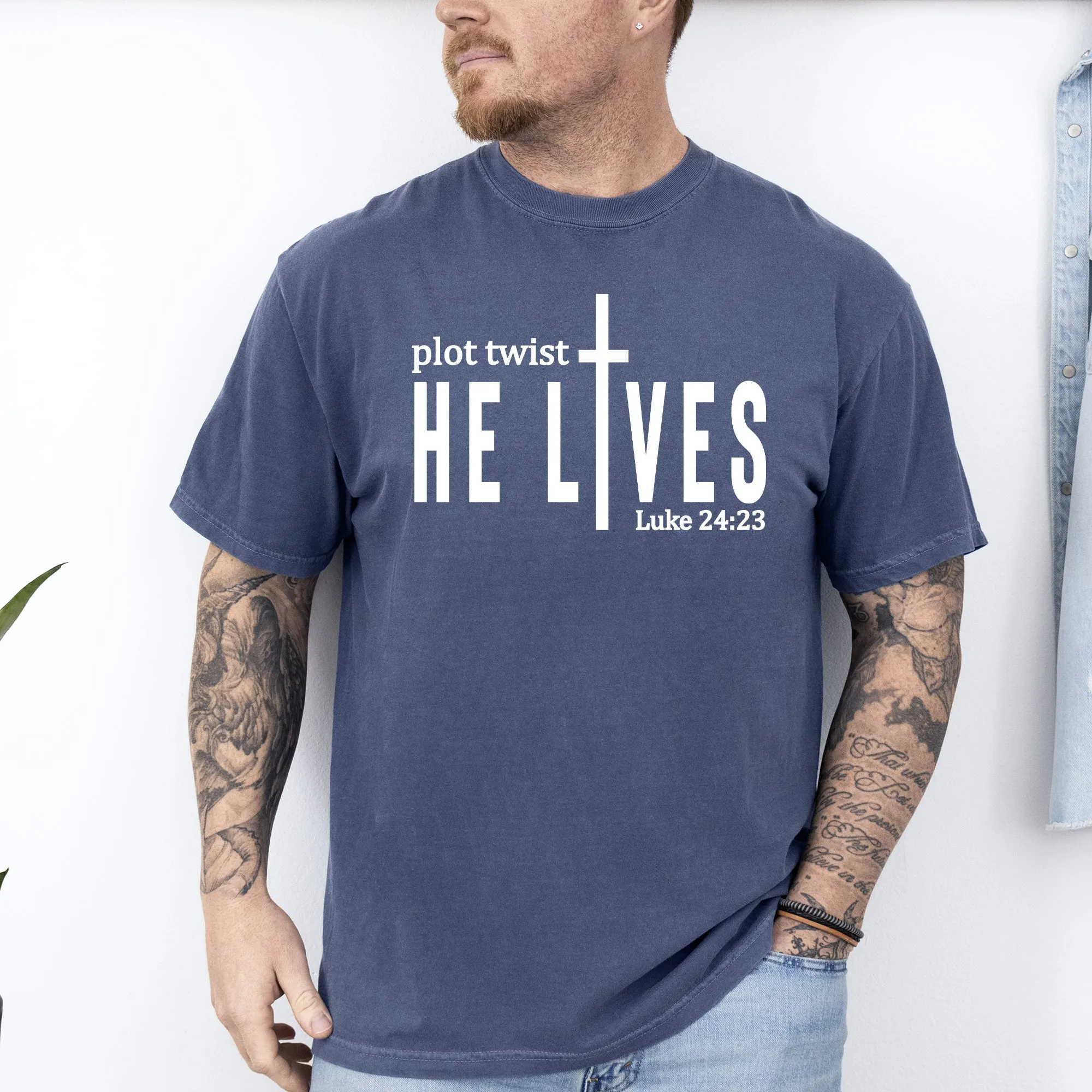 Plot Twist, He Lives, Christian, Jesus, Gospel, Faith, Saved Tshirt Comfort Colors T-Shirt sold by Refinery Number One product image thumbnail 2