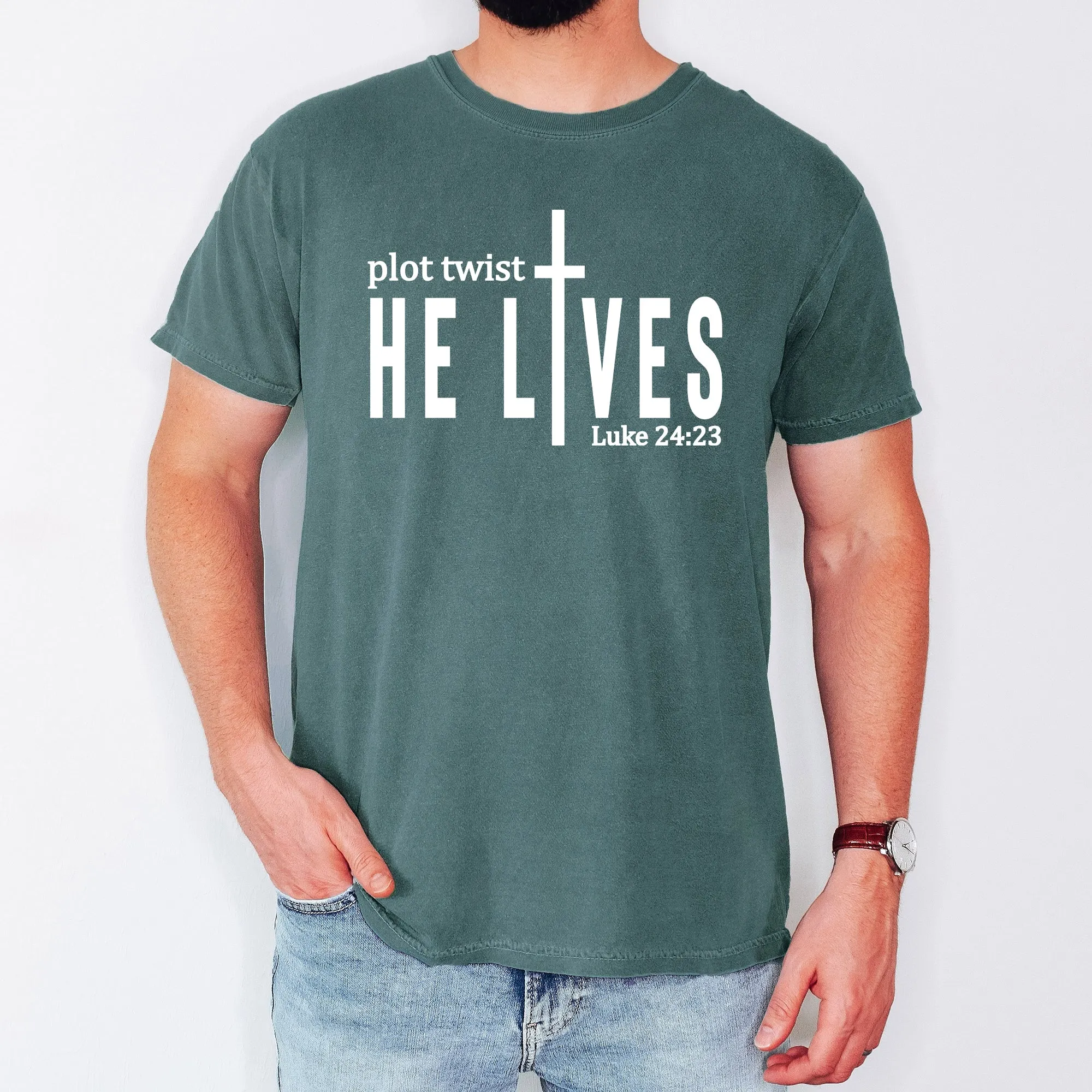 Plot Twist, He Lives, Christian, Jesus, Gospel, Faith, Saved Tshirt Comfort Colors T-Shirt sold by Refinery Number One product image thumbnail 3