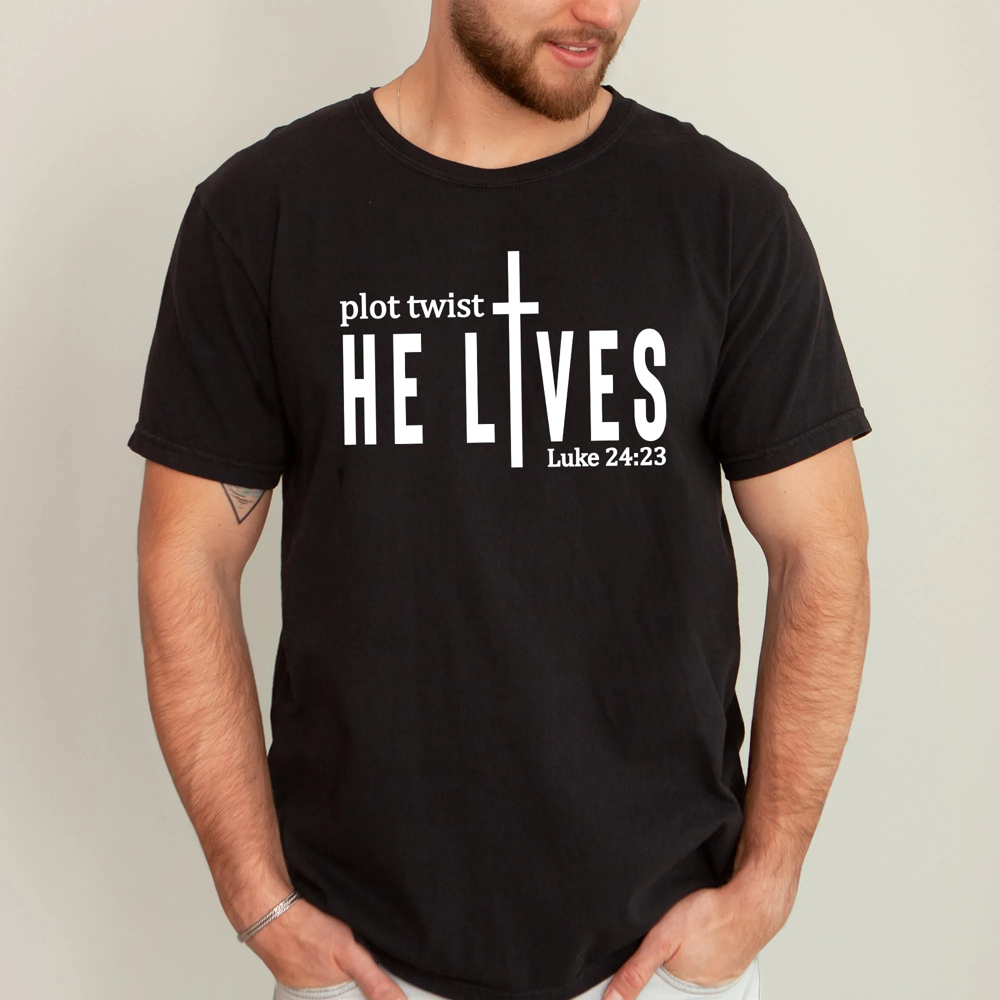 Plot Twist, He Lives, Christian, Jesus, Gospel, Faith, Saved Tshirt Comfort Colors T-Shirt sold by Refinery Number One product image thumbnail 4