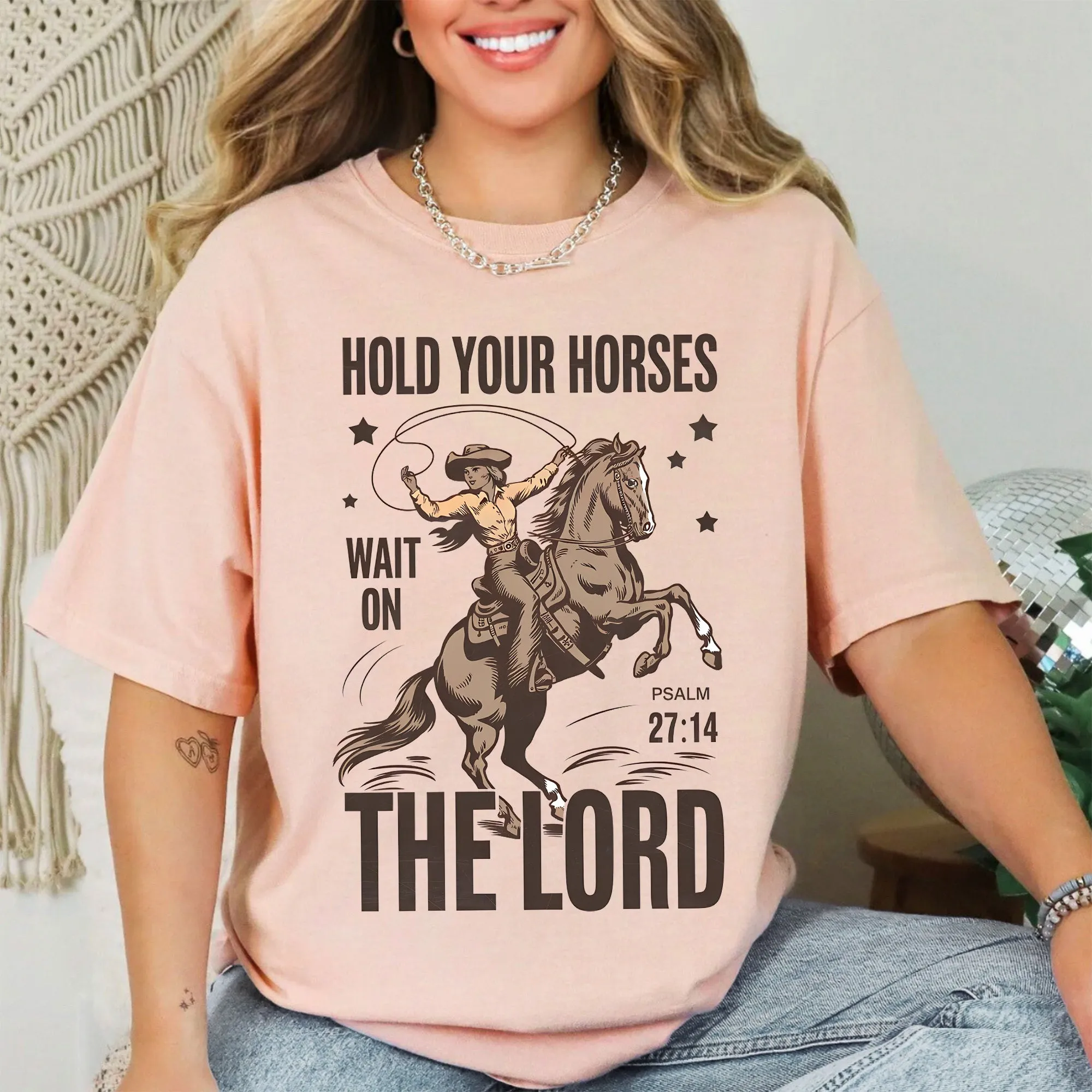 Hold Your Horses, Wait On The Lord, Christian, Jesus, Gospel, Faith, Saved Tshirt Comfort Colors T-Shirt sold by Refinery Number One product image thumbnail 2
