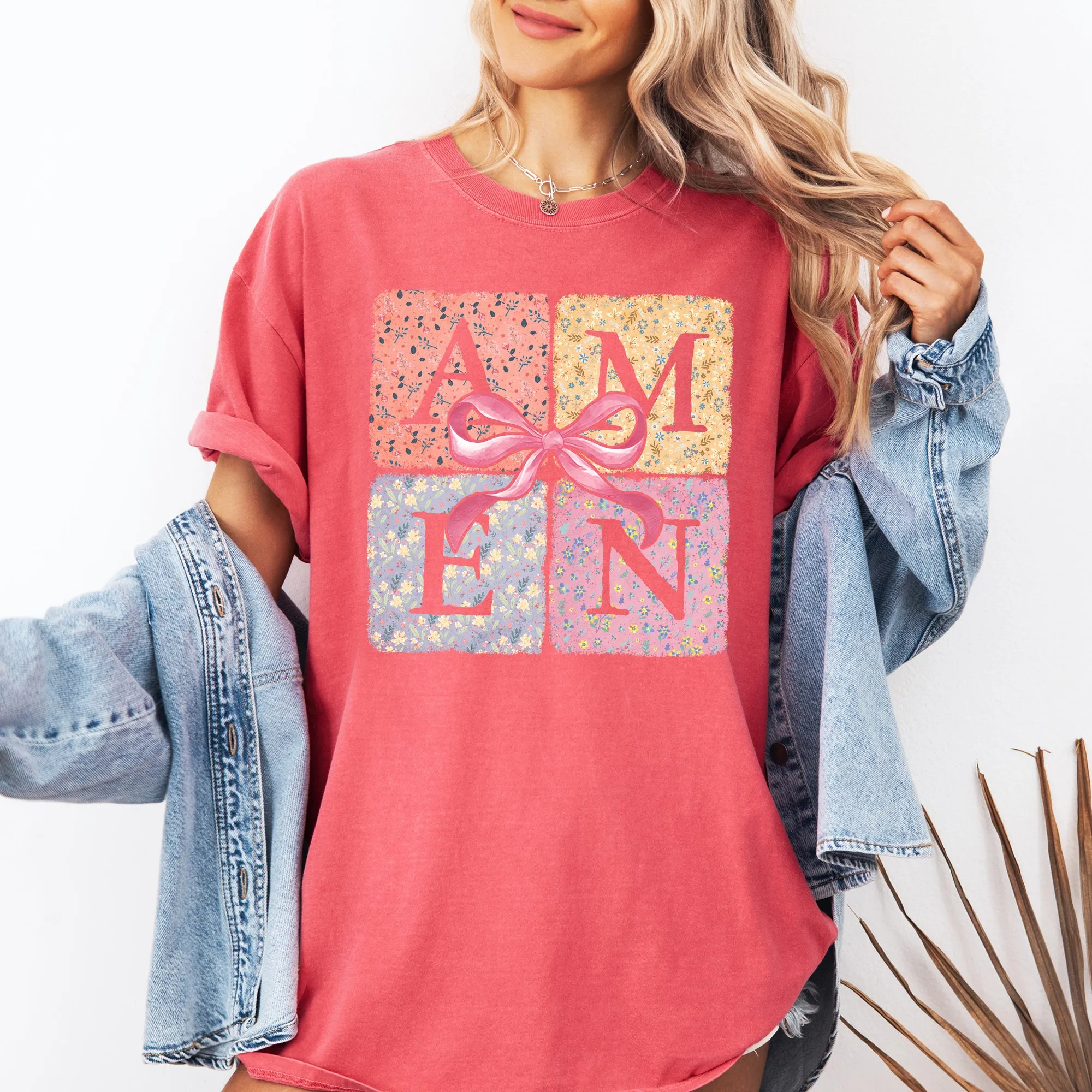 Colorful, Floral, Amen, Ribbon, Coquette, Christian, Jesus, Gospel, Faith, Saved Tshirt Comfort Colors T-Shirt sold by Refinery Number One product image thumbnail 5