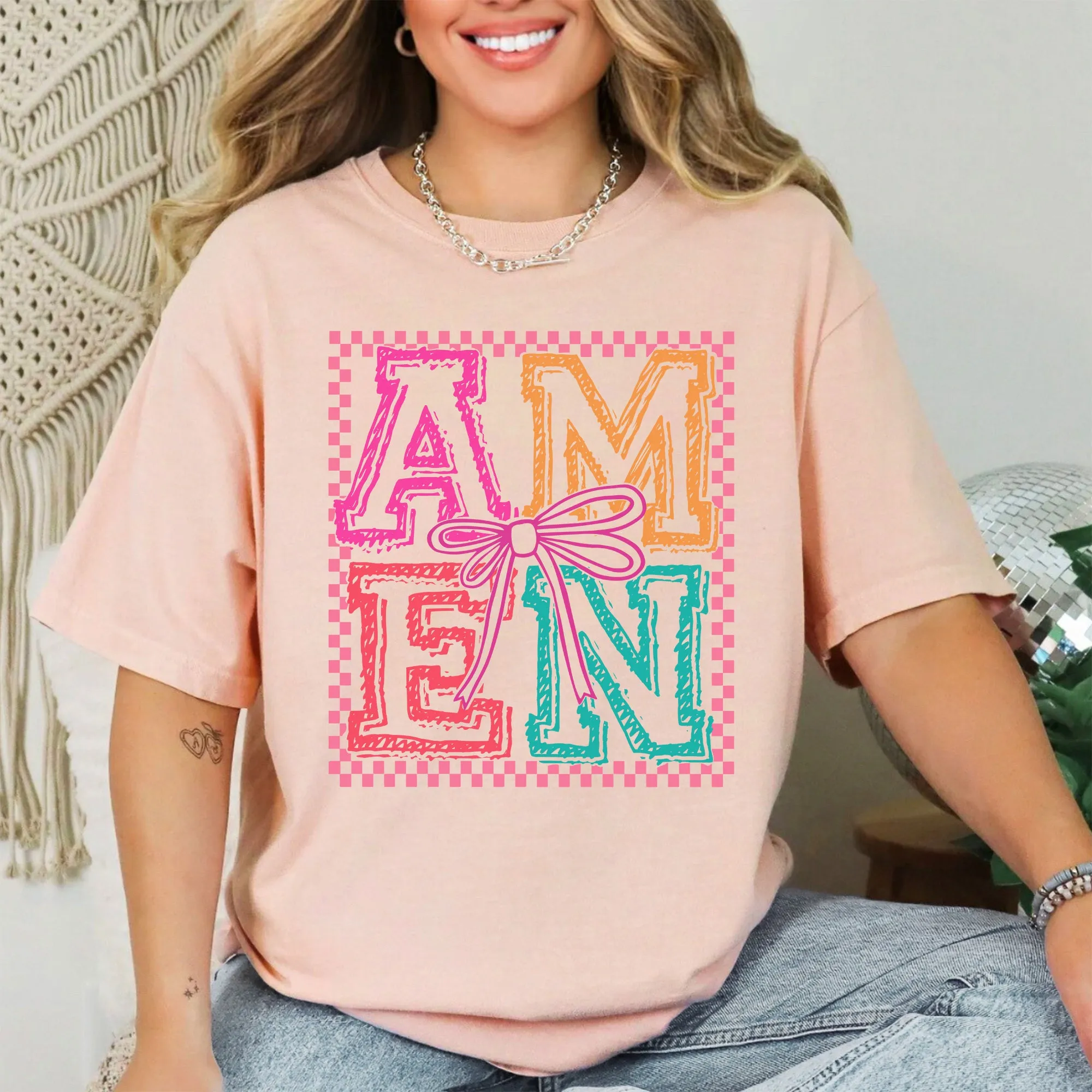 Colorful, Amen, Bows, Coquette, Christian, Jesus, Gospel, Faith, Saved Tshirt Comfort Colors T-Shirt sold by Refinery Number One product image thumbnail 4