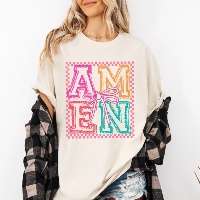 Colorful, Amen, Bows, Coquette, Christian, Jesus, Gospel, Faith, Saved Tshirt Comfort Colors T-Shirt sold by Refinery Number One