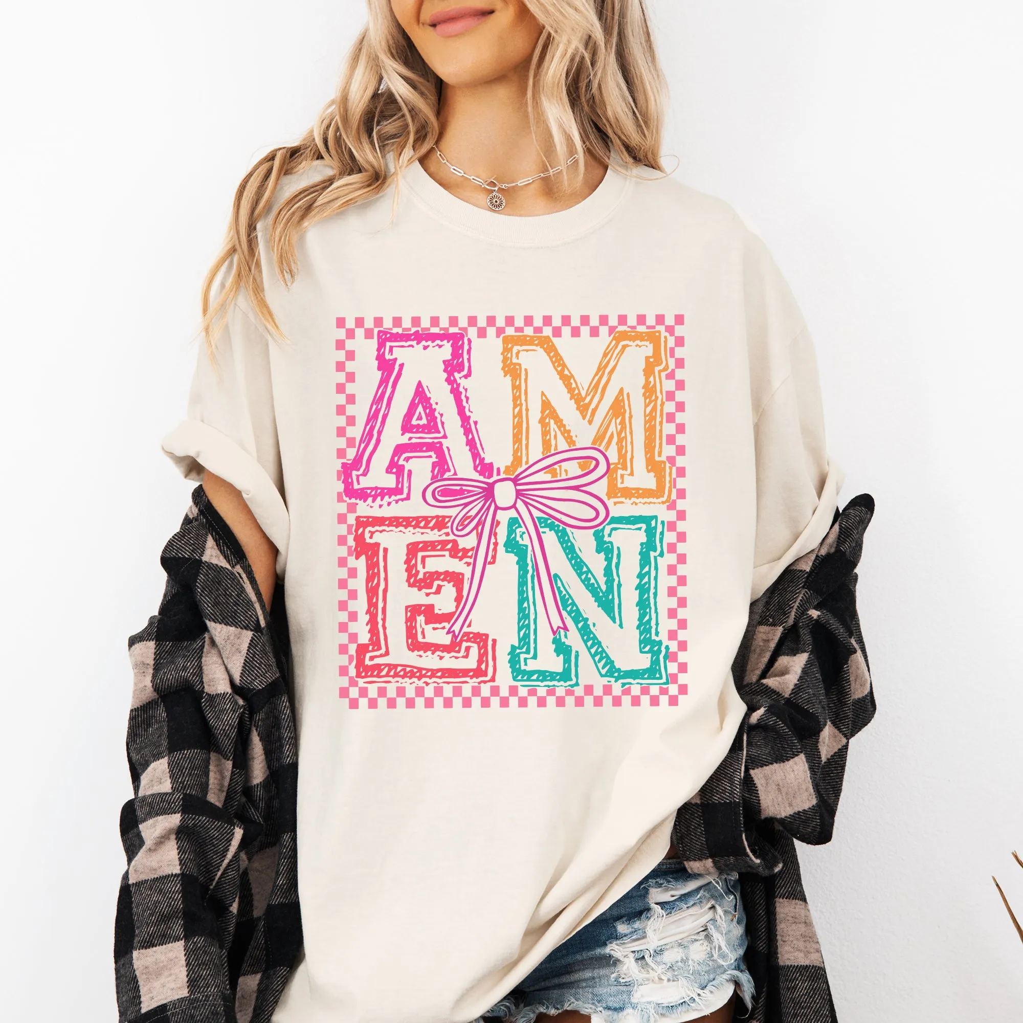 Colorful, Amen, Bows, Coquette, Christian, Jesus, Gospel, Faith, Saved Tshirt Comfort Colors T-Shirt sold by Refinery Number One