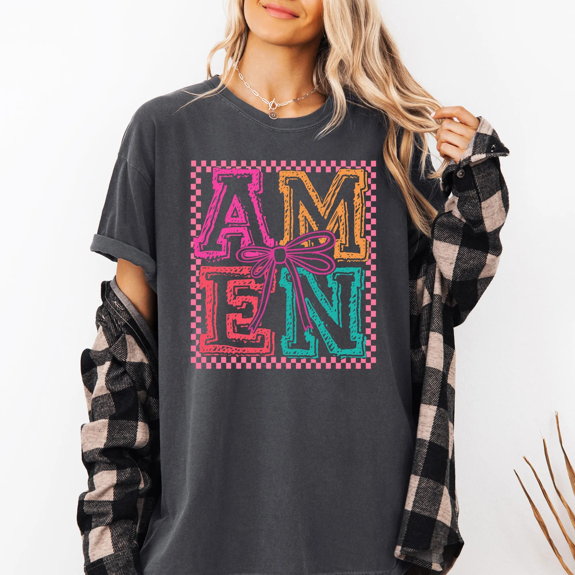 Colorful, Amen, Bows, Coquette, Christian, Jesus, Gospel, Faith, Saved Tshirt Comfort Colors T-Shirt sold by Refinery Number One product image thumbnail 5