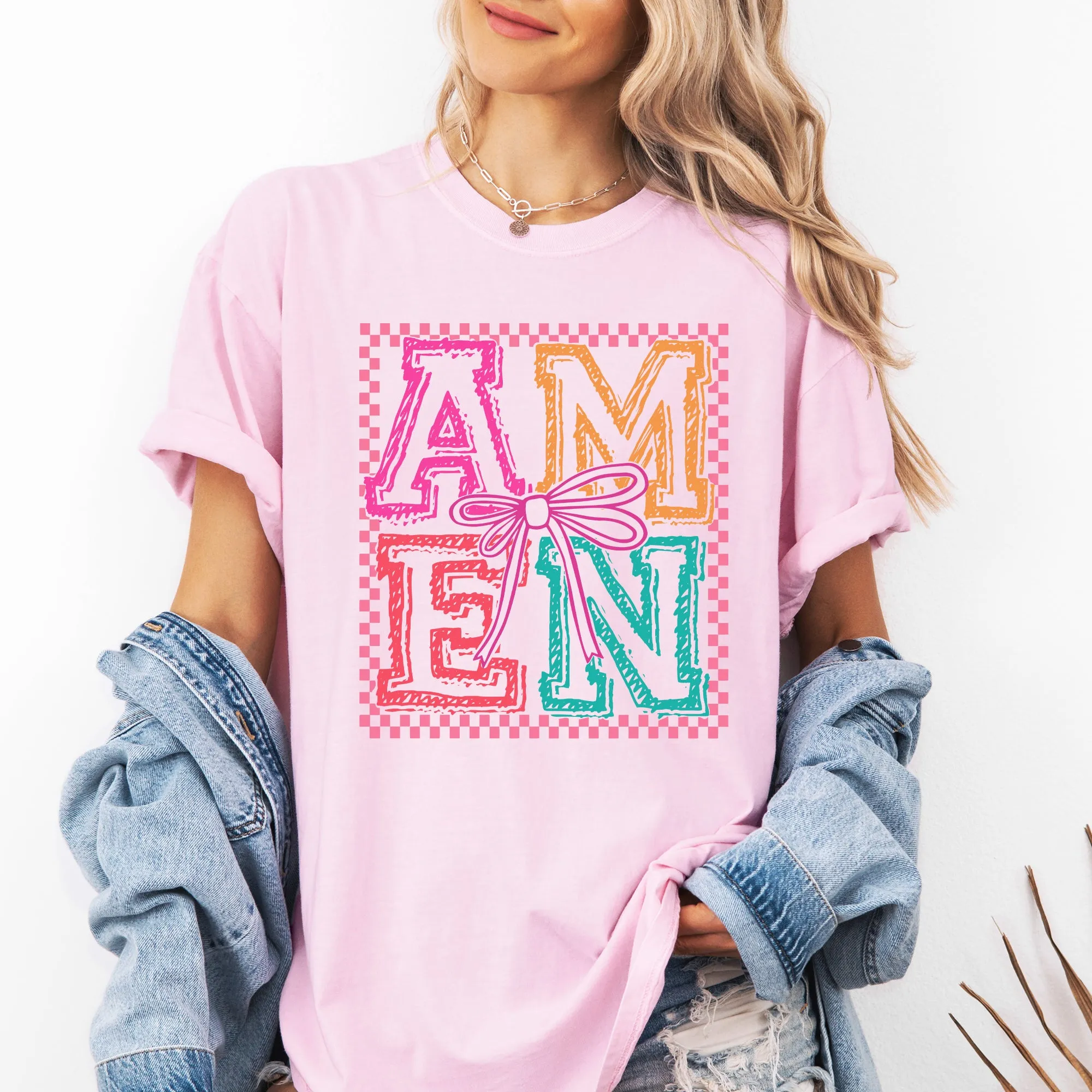 Colorful, Amen, Bows, Coquette, Christian, Jesus, Gospel, Faith, Saved Tshirt Comfort Colors T-Shirt sold by Refinery Number One product image thumbnail 2