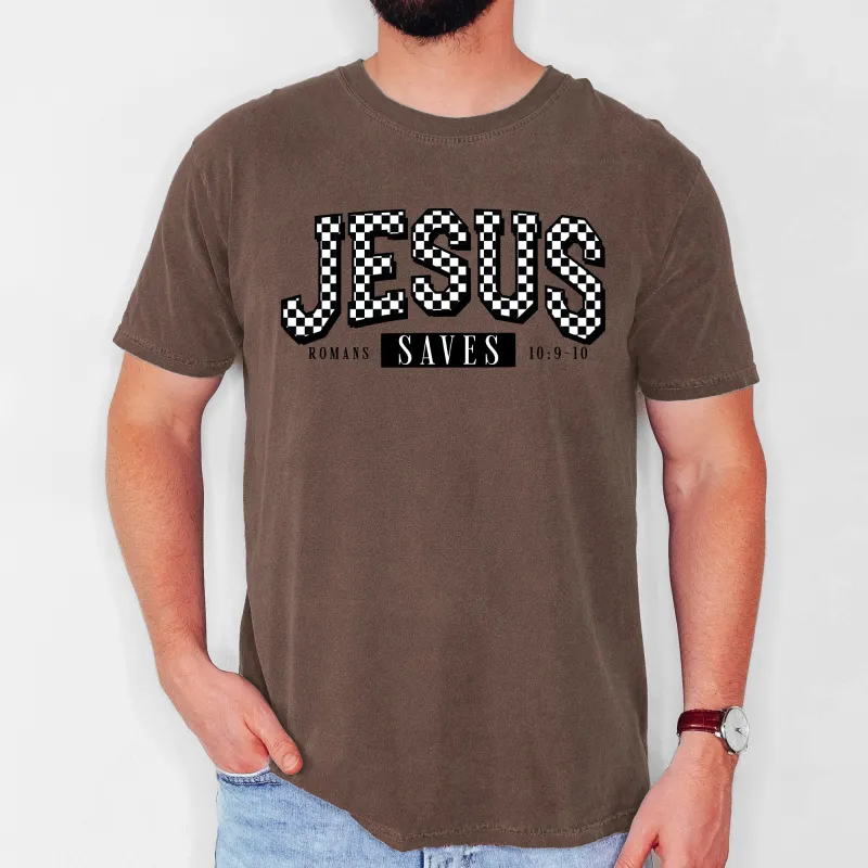 Checkered, Jesus Saves, Christian, Jesus, Gospel, Faith, Saved Tshirt Comfort Colors T-Shirt sold by Refinery Number One