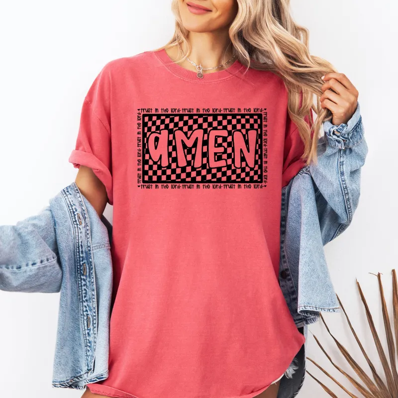 Amen, Trust In The Lord, Checkered, Christian, Jesus, Gospel, Faith, Saved Tshirt Comfort Colors T-Shirt sold by Refinery Number One