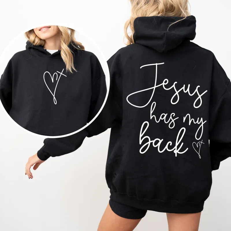 Jesus Has My Back, Religious, Christian, Bible, Faith Hoodie, Hooded Sweatshirt sold by Refinery Number One