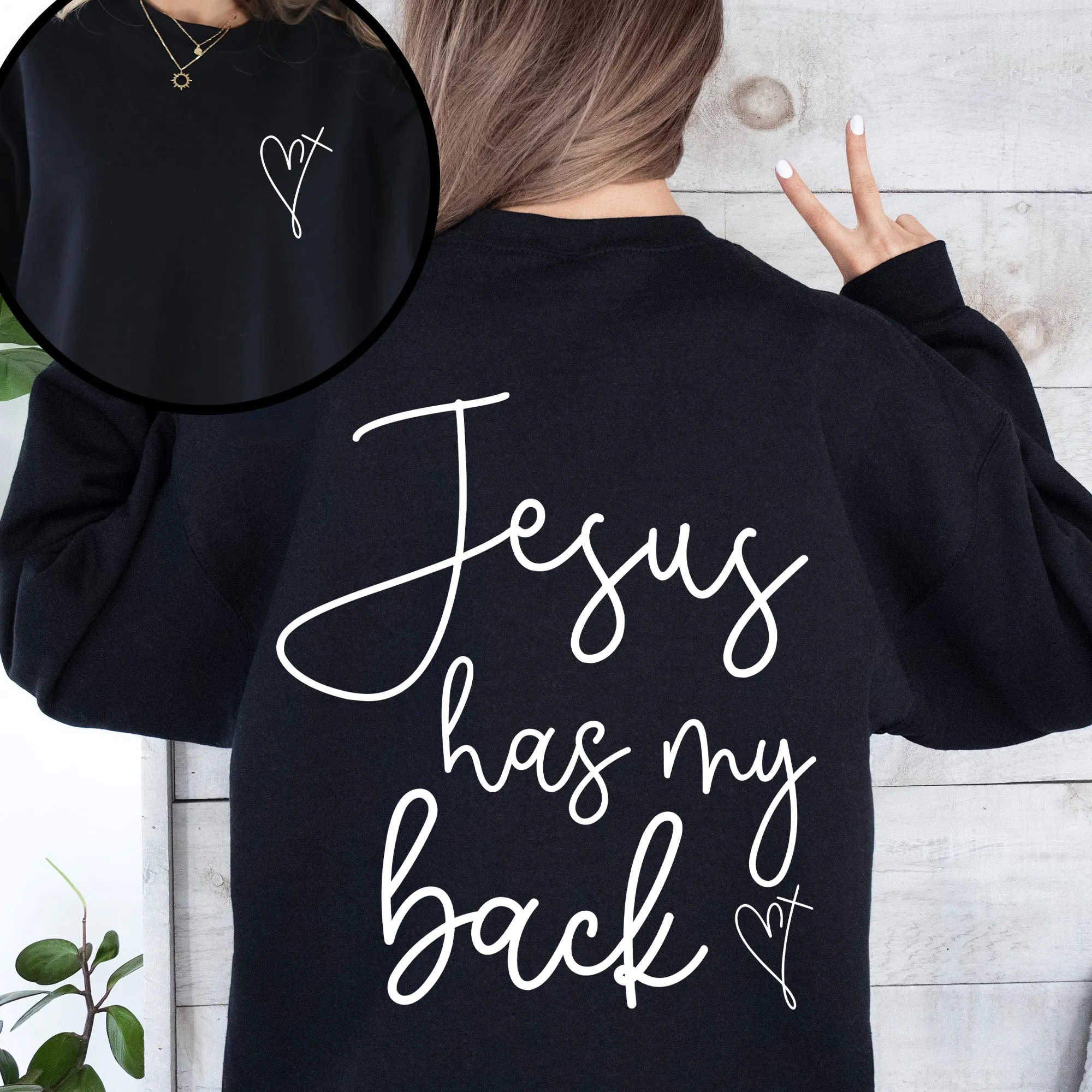Jesus Has My Back Religious Christian Bible Faith Statement Sweatshirt For Believers sold by Refinery Number One product image thumbnail 2