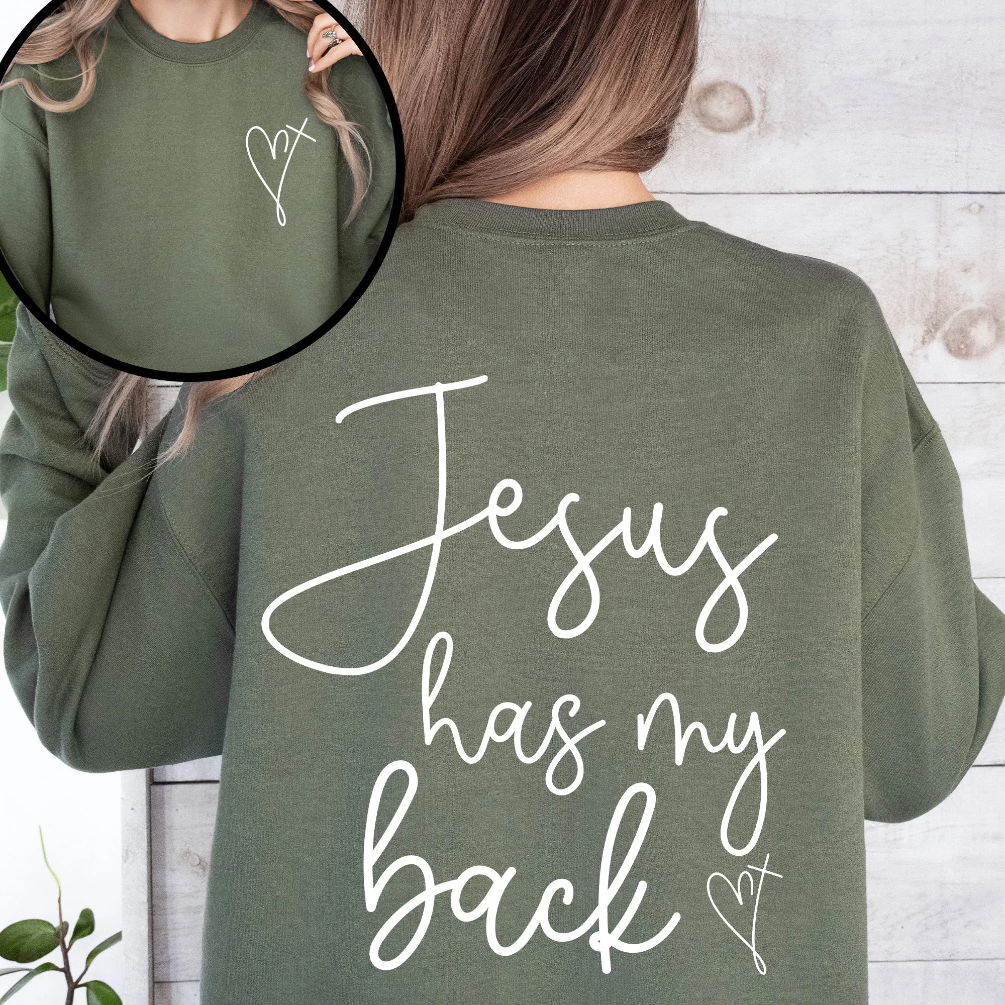 Jesus Has My Back Religious Christian Bible Faith Statement Sweatshirt For Believers sold by Refinery Number One product image thumbnail 4