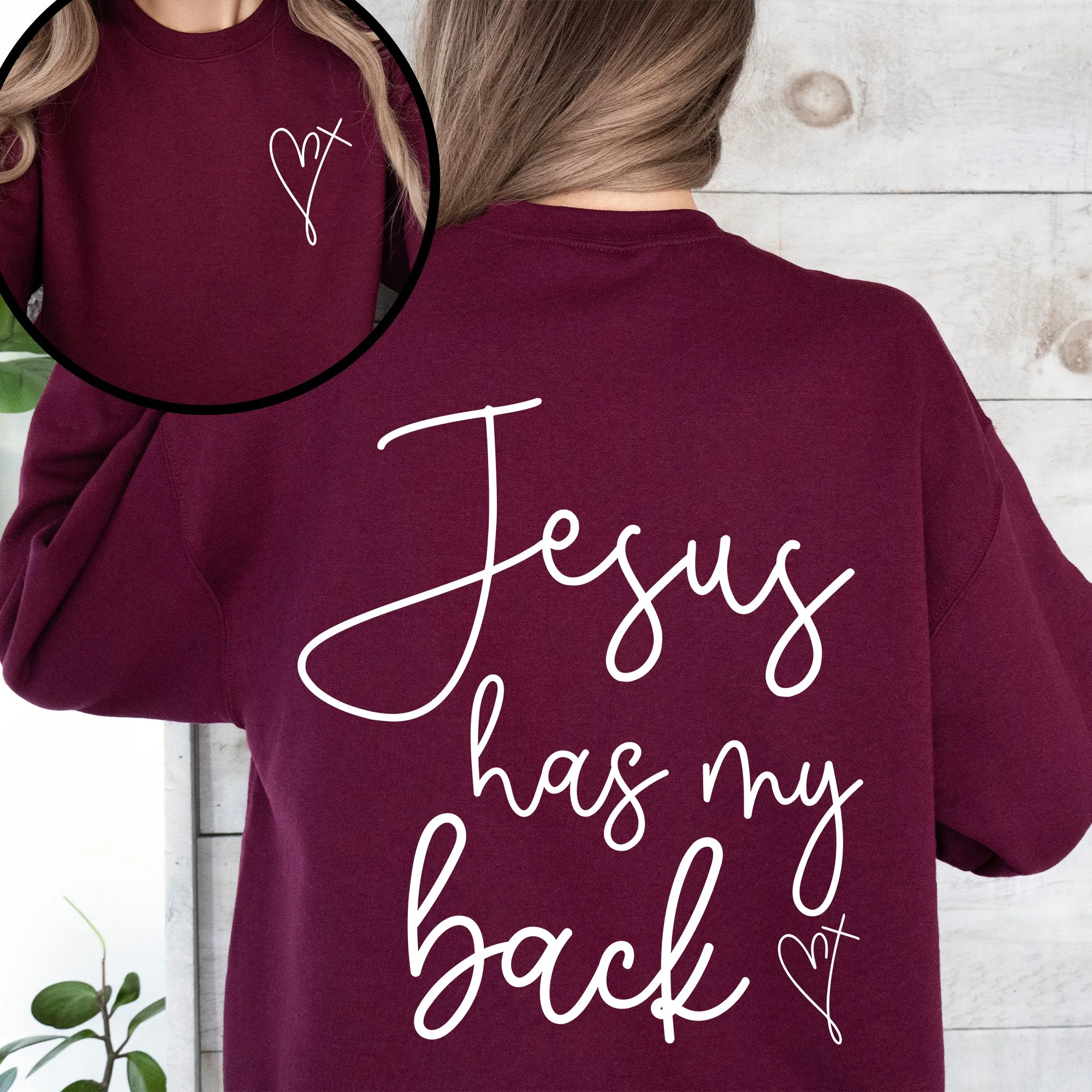 Jesus Has My Back Religious Christian Bible Faith Statement Sweatshirt For Believers sold by Refinery Number One product image thumbnail 3