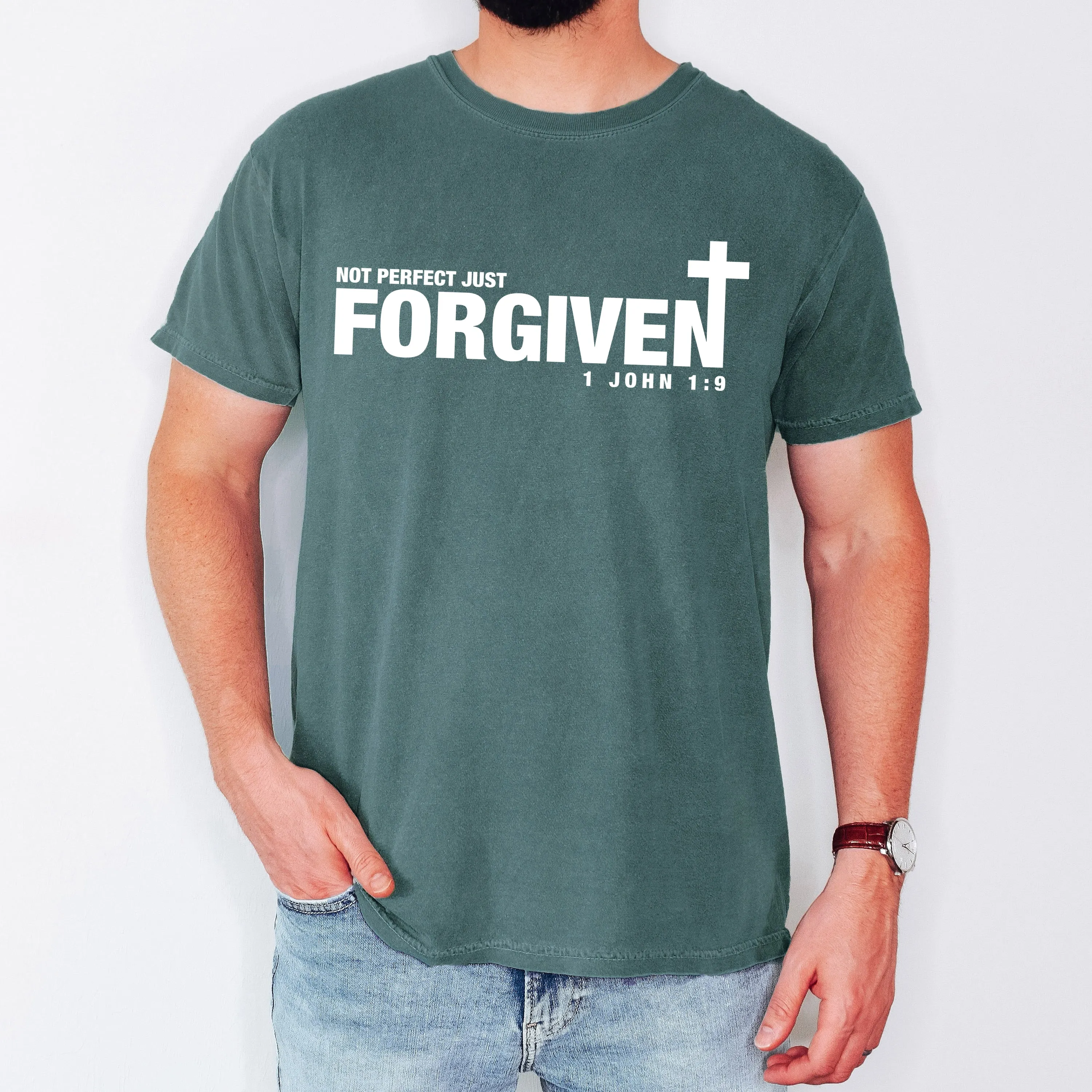 Not Perfect, Just Forgiven, John, Jesus, Christian, Religious, Gospel, Faith Tshirt Comfort Colors T-Shirt sold by Refinery Number One product image thumbnail 3