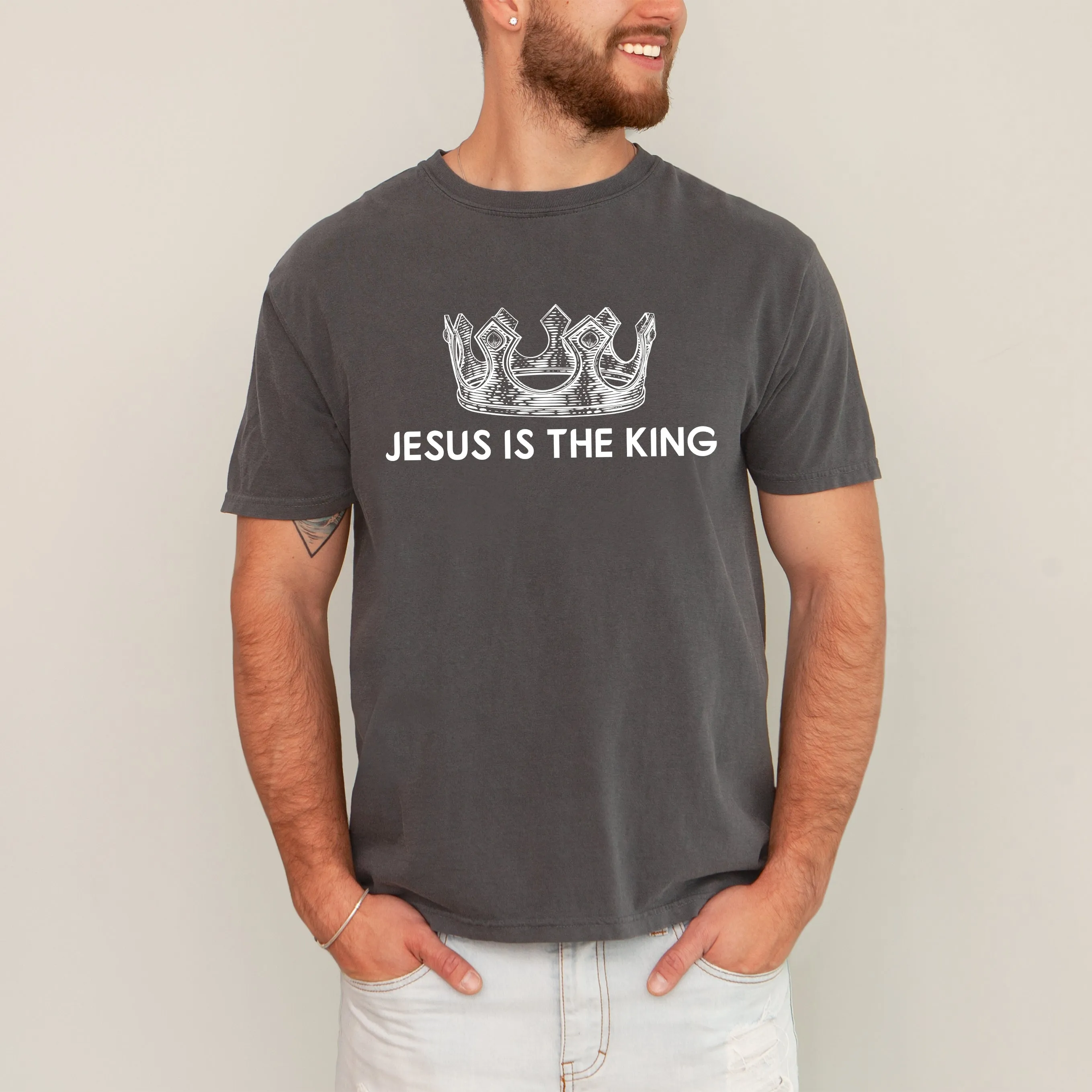 Jesus Is The King Crown Gospel Faith Christian Vintage Inspired Religious Comfort Colors Tee sold by Refinery Number One product image thumbnail 5