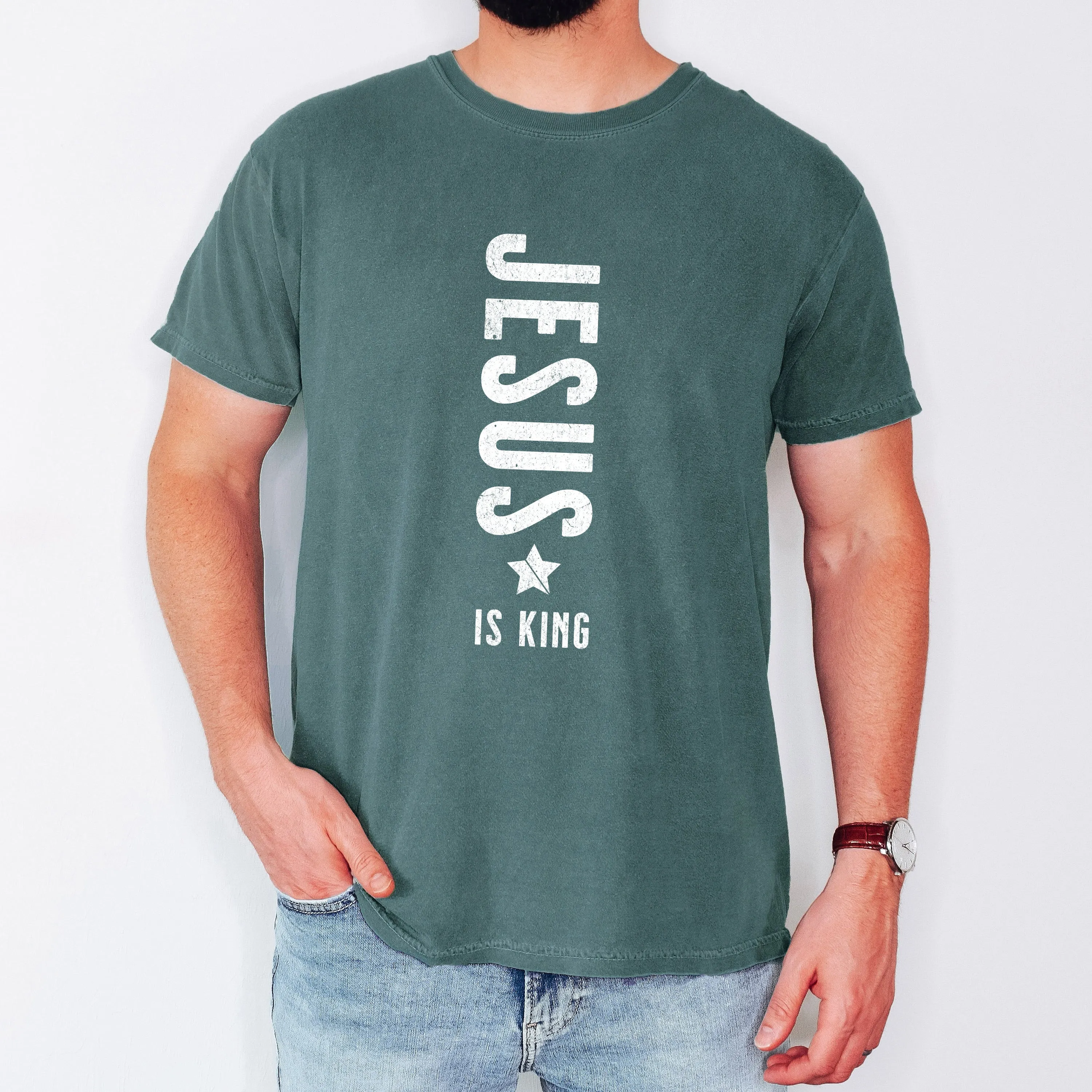 Jesus Is King Religious Gospel Christian Faith Statement Heritage Edition Comfort Colors Tee sold by Refinery Number One product image thumbnail 3