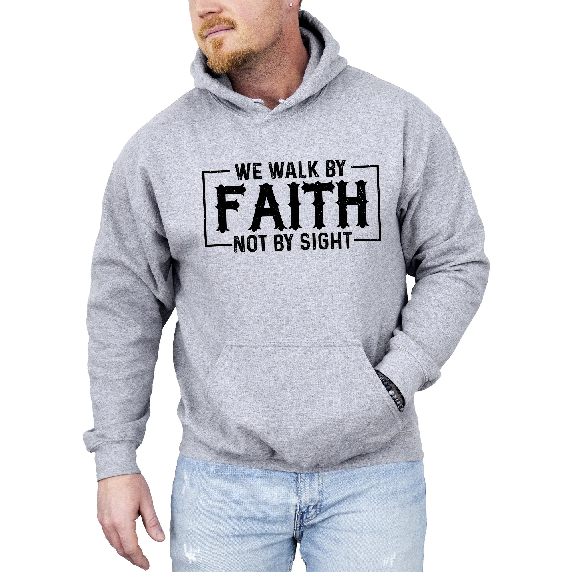 We Walk By Faith, Not By Sight, Christian, Jesus, Gospel, Religious Hoodie, Hooded Sweatshirt sold by Refinery Number One