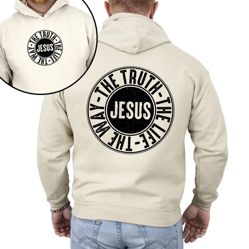 Jesus, The Way, The Truth, The Life, Circle, Christian, Religious, Faith, Gospel Hoodie, Hooded Sweatshirt sold by Refinery Number One