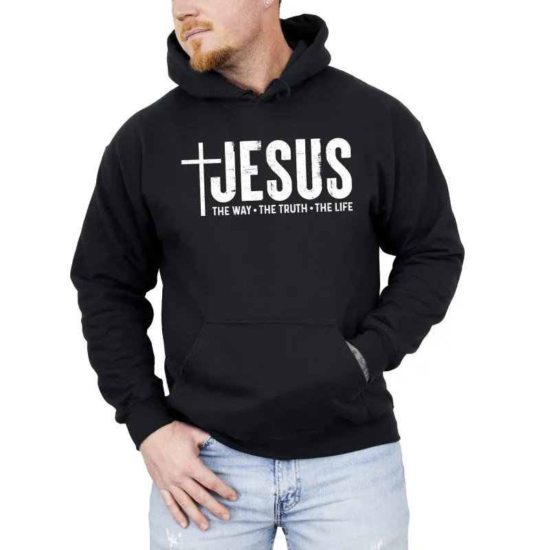 Jesus, The Way, The Truth, The Life, Christian, Religious, Faith, Gospel Hoodie, Hooded Sweatshirt sold by Refinery Number One
