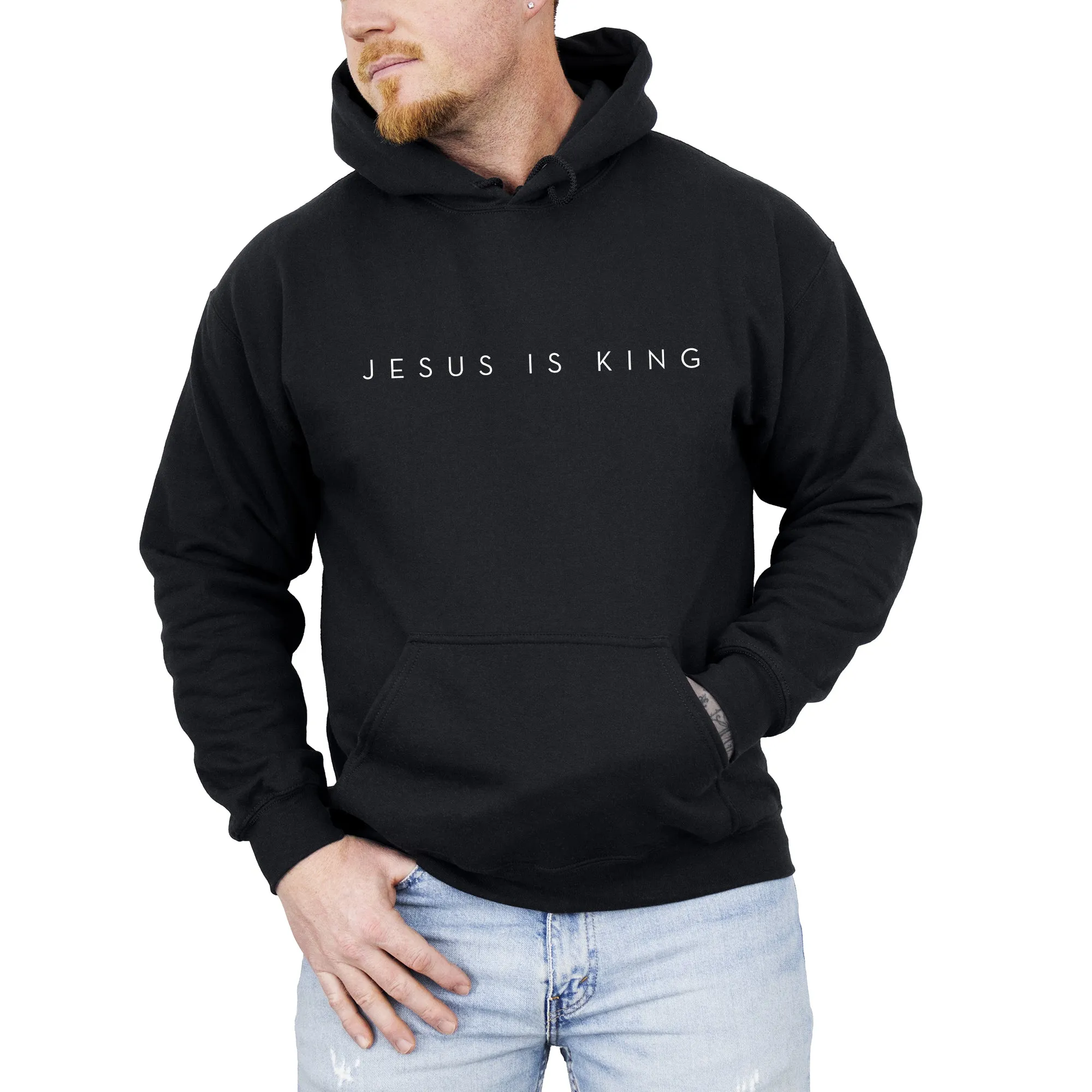 Jesus Is King, Minimalist, Religious, Faith, Gospel, Christian Hoodie, Hooded Sweatshirt sold by Refinery Number One